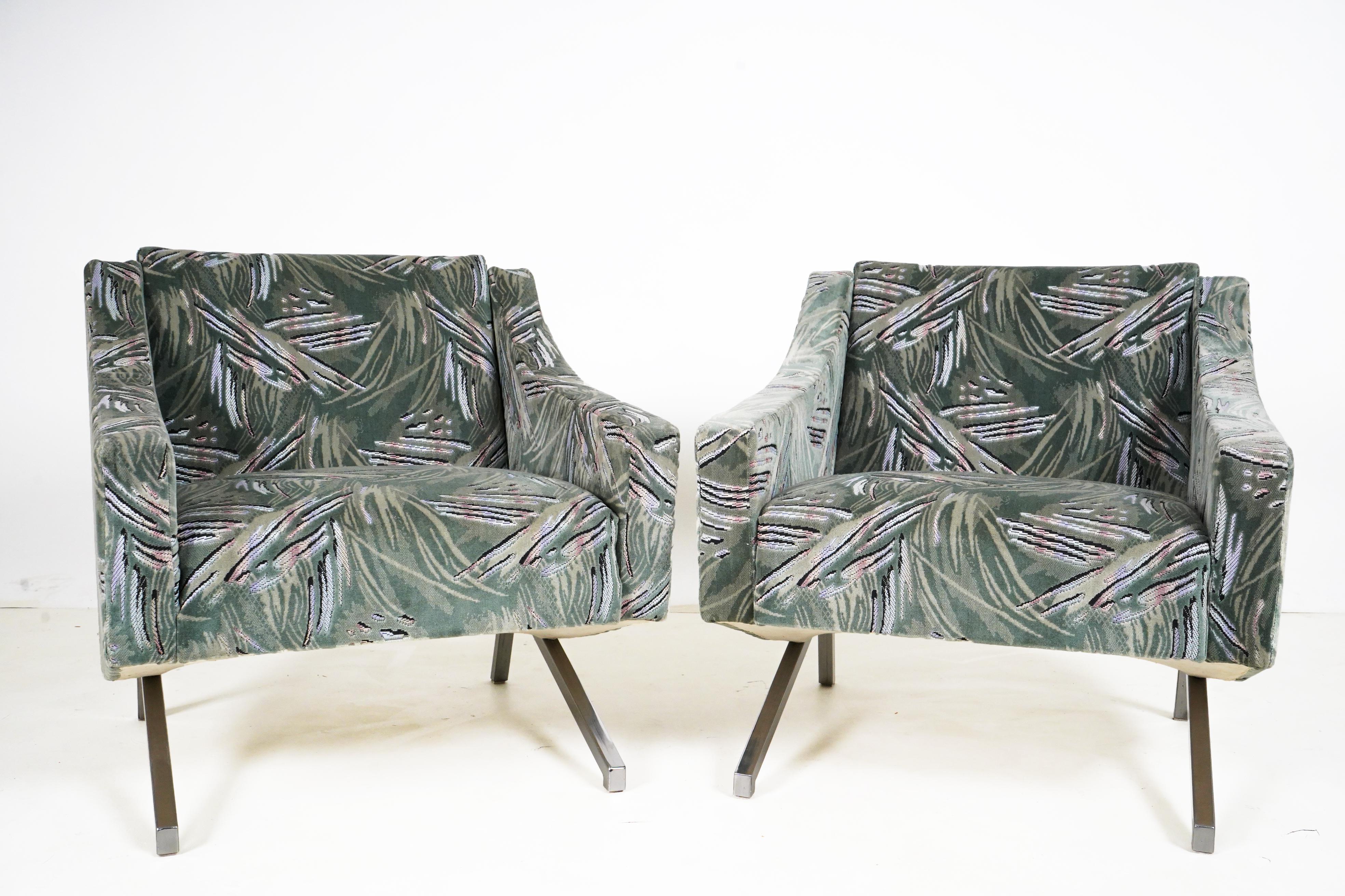Hungarian Vintage Pair of Armchairs with Chrome Legs For Sale