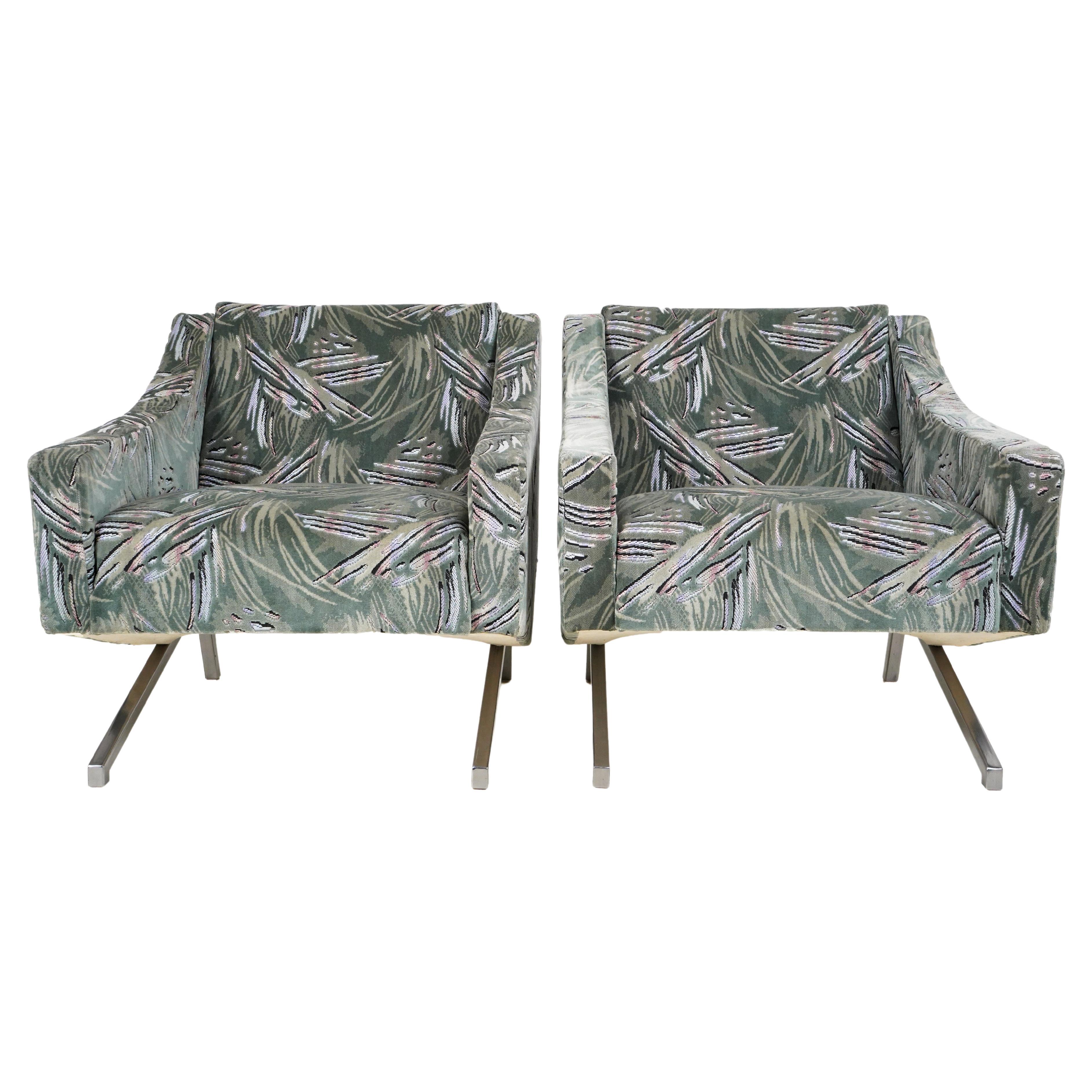 Vintage Pair of Armchairs with Chrome Legs For Sale