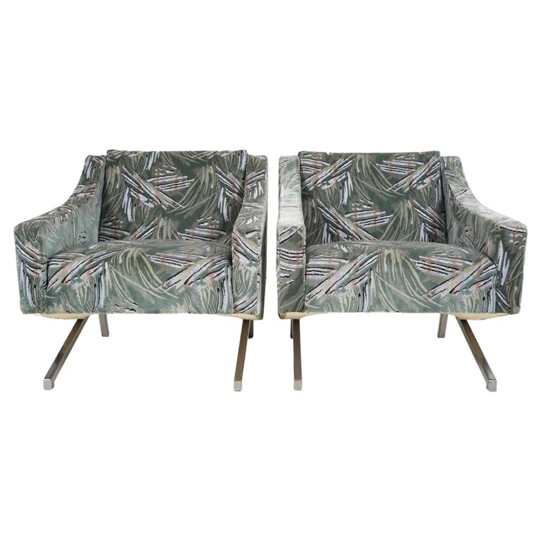 Vintage Pair of Armchairs with Chrome Legs For Sale at 1stDibs