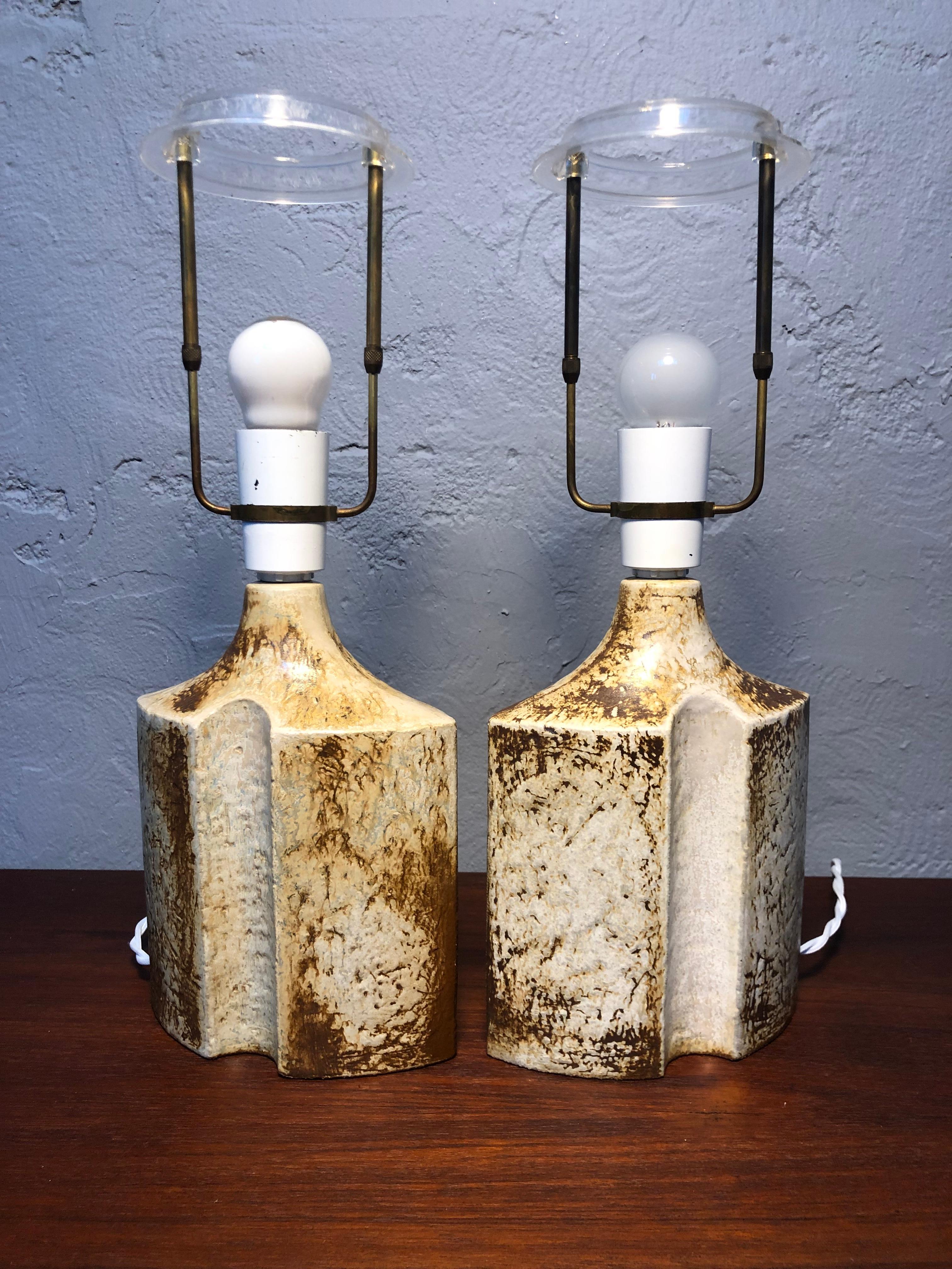 Late 20th Century Vintage Pair of Brutalist Haico Nitzsche Pottery Table Lamps for Søholm For Sale