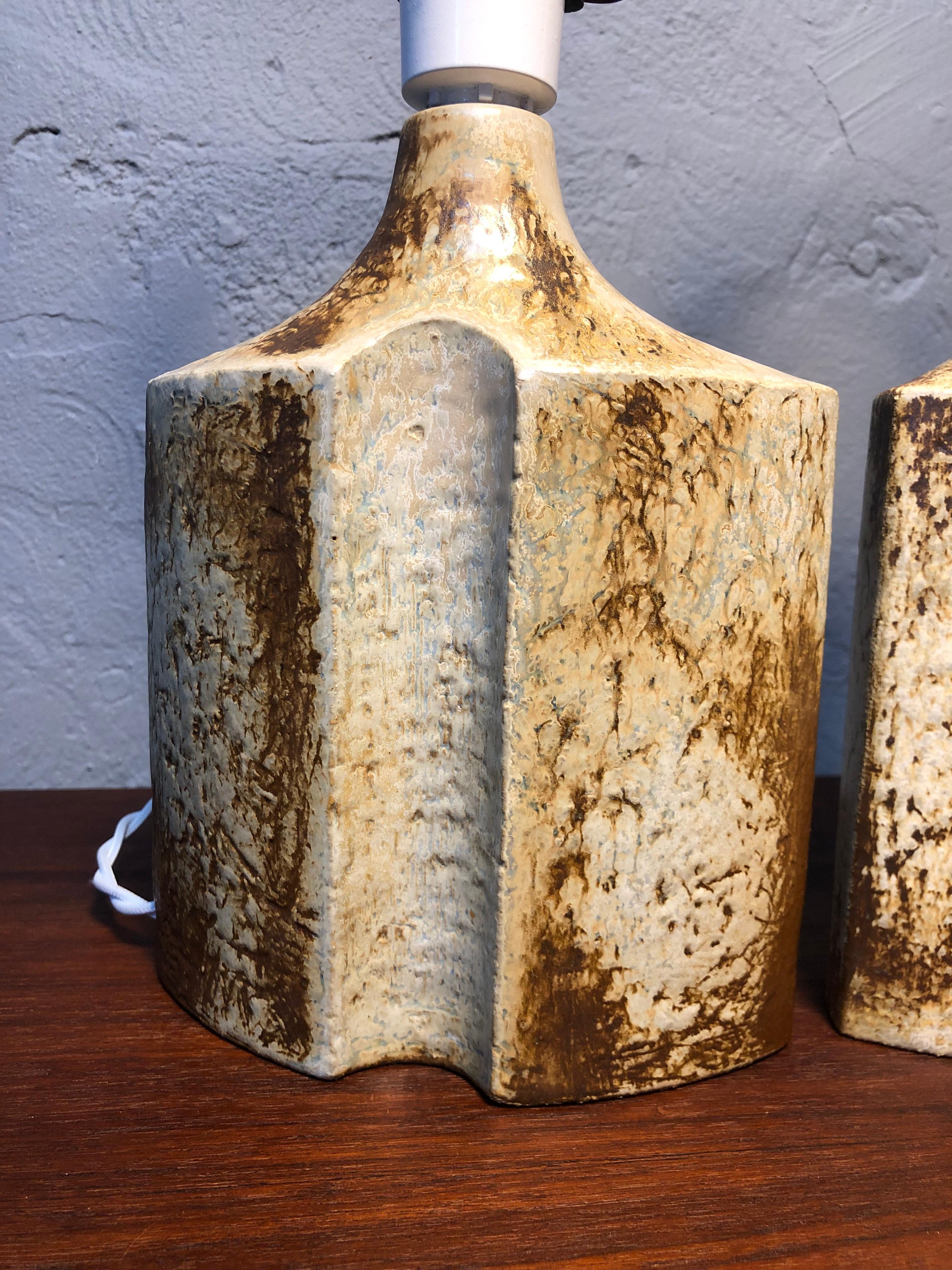 Vintage Pair of Brutalist Haico Nitzsche Pottery Table Lamps for Søholm For Sale 1
