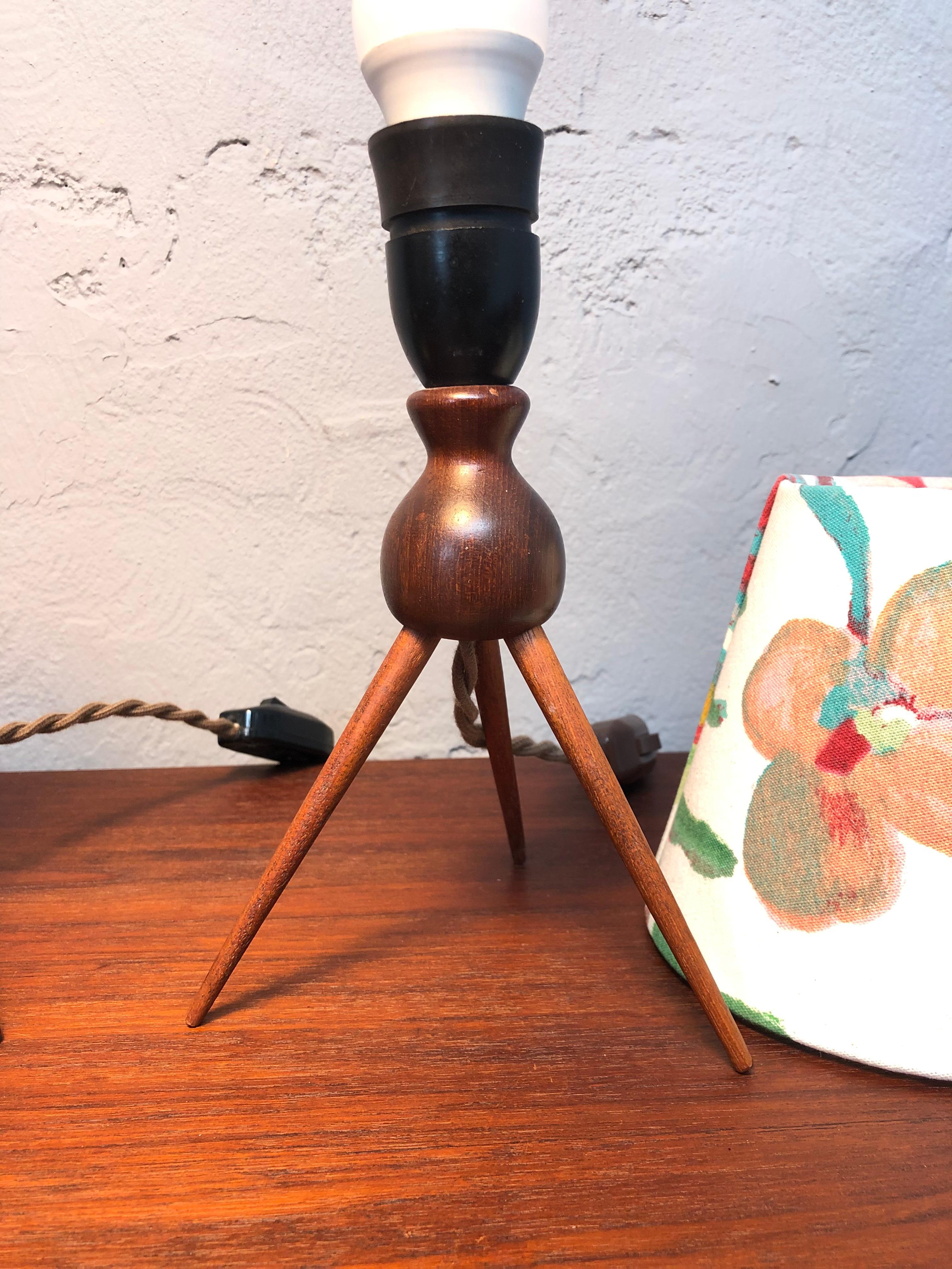 A Vintage Pair Of Danish Mid Century Modern Teak Table Lamps Shades Included For Sale 1