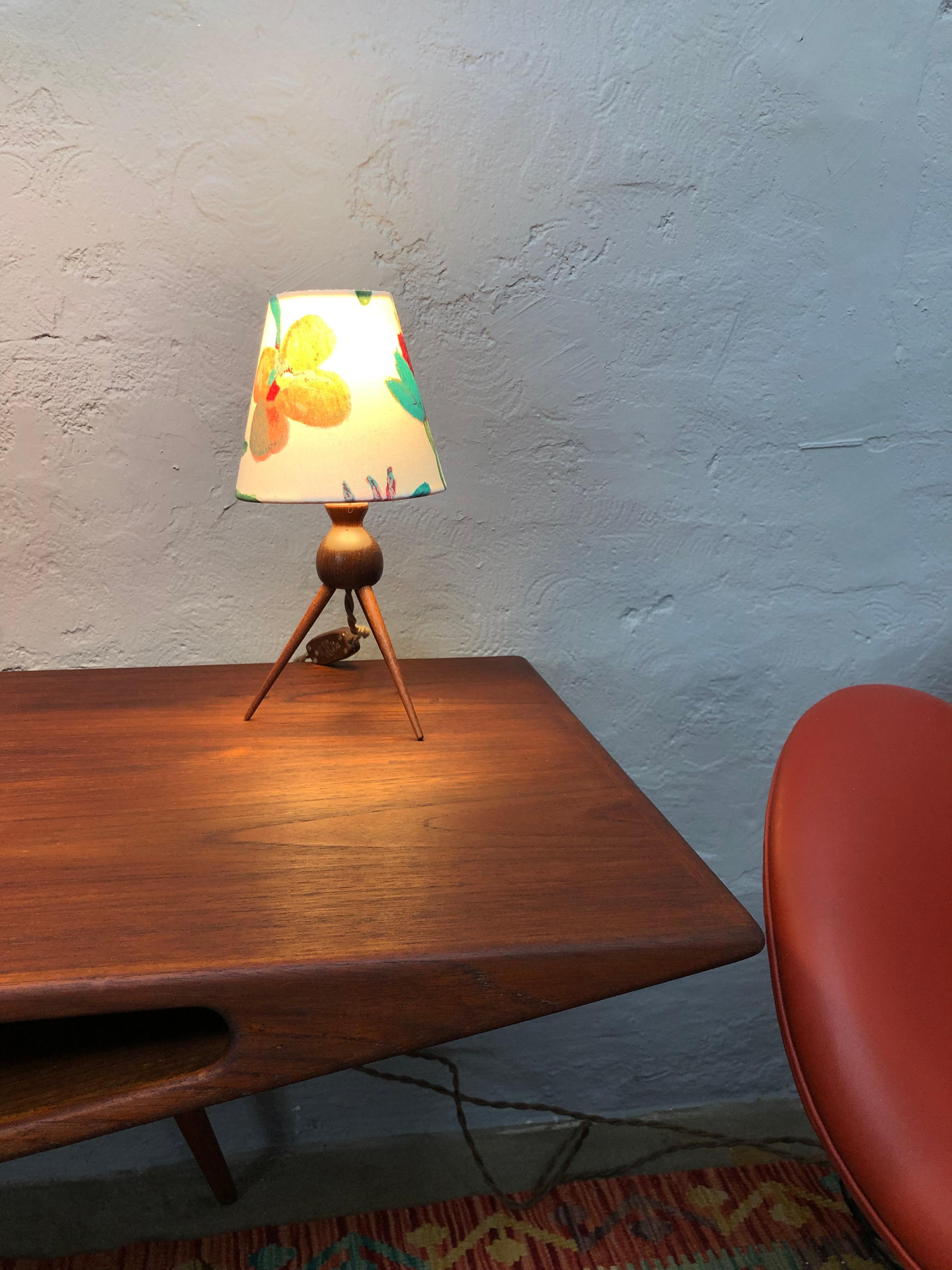 A Vintage Pair Of Danish Mid Century Modern Teak Table Lamps Shades Included For Sale 8