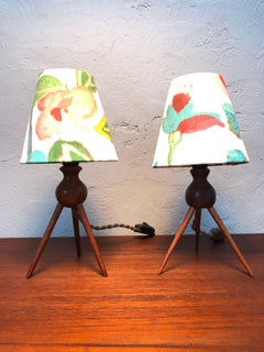 A Vintage Pair Of Danish Mid Century Modern Teak Table Lamps Shades Included