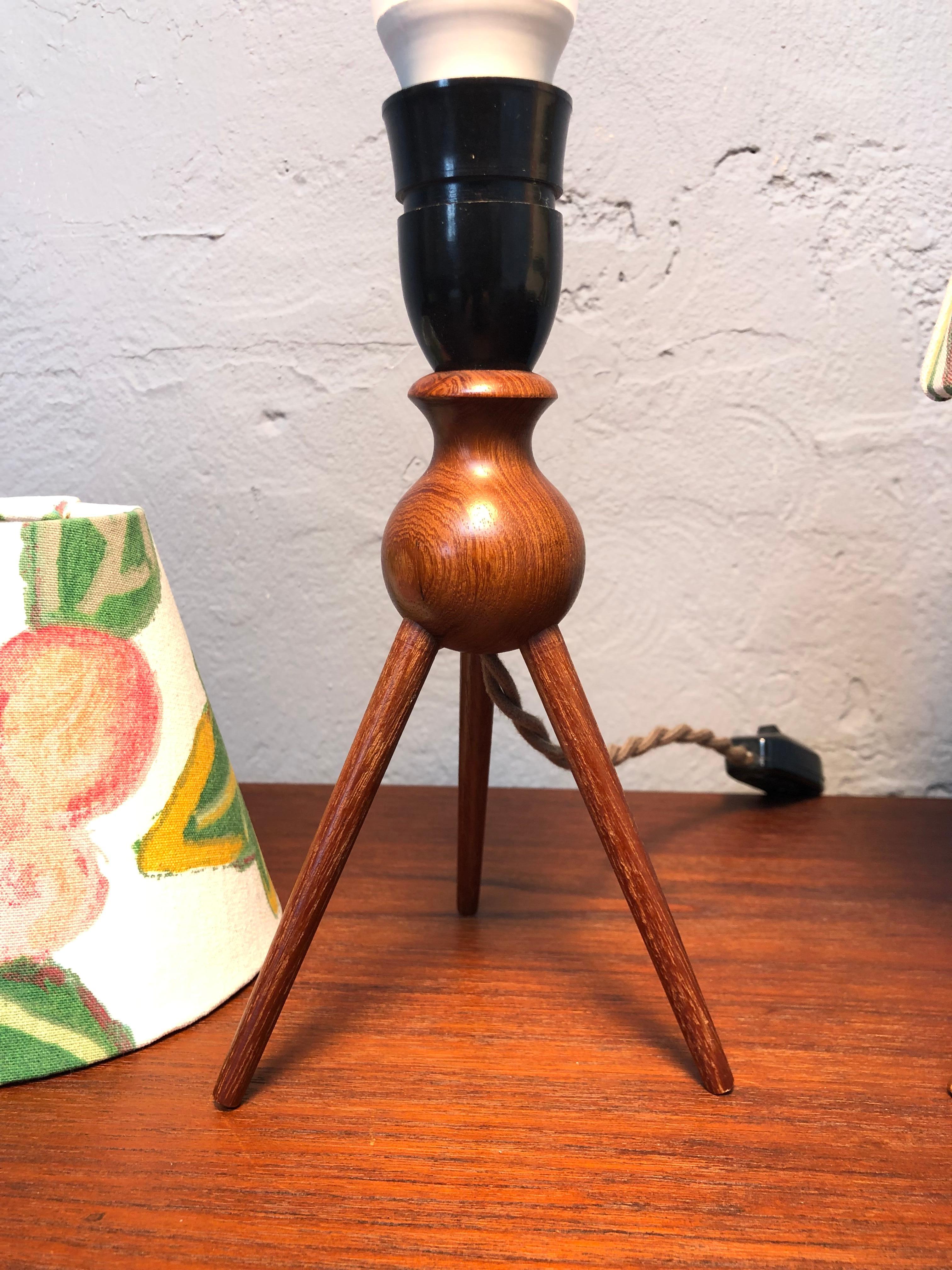 Hand-Crafted A Vintage Pair Of Danish Mid Century Modern Teak Table Lamps Shades Included For Sale