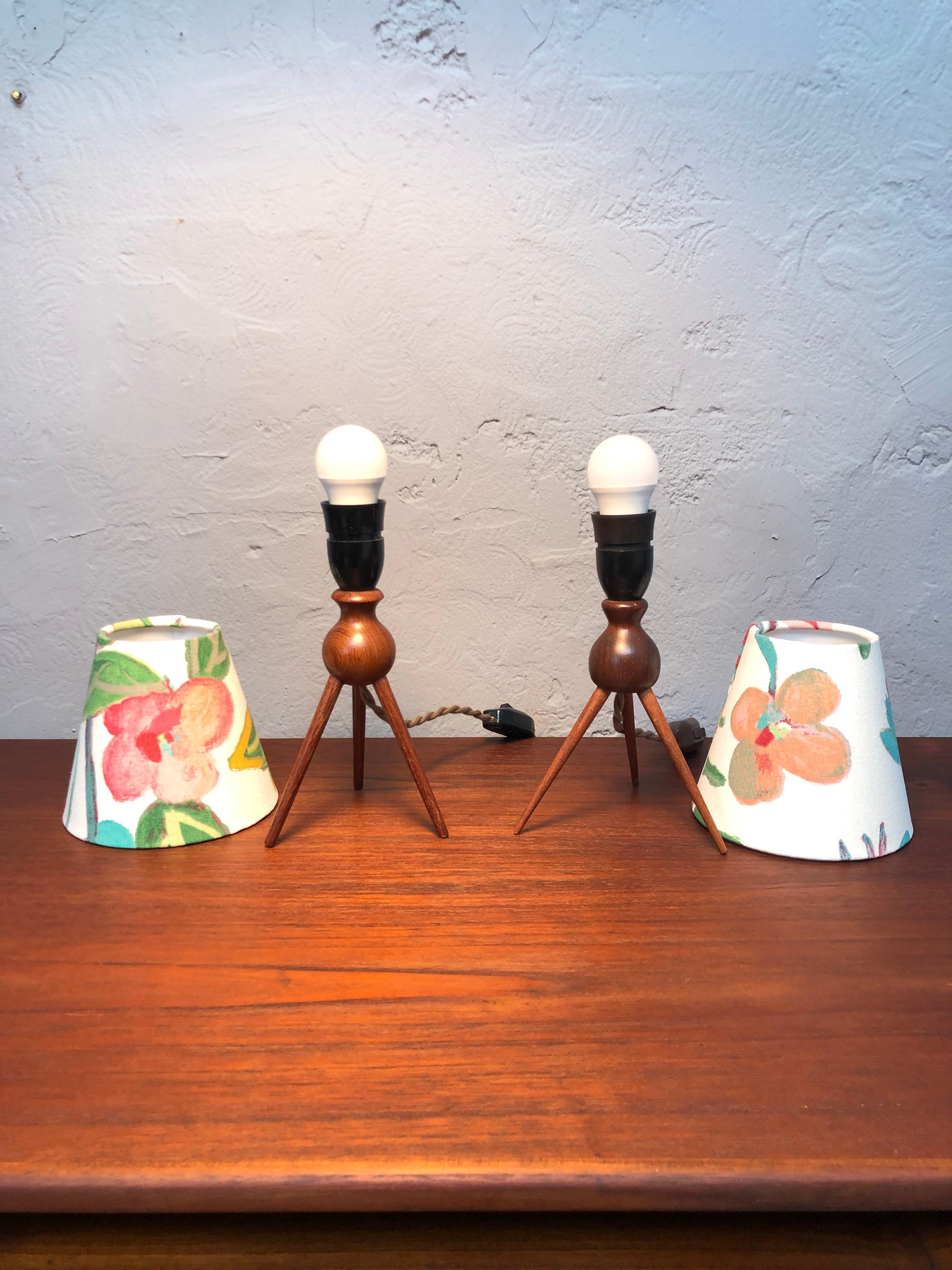 Mid-20th Century A Vintage Pair Of Danish Mid Century Modern Teak Table Lamps Shades Included For Sale