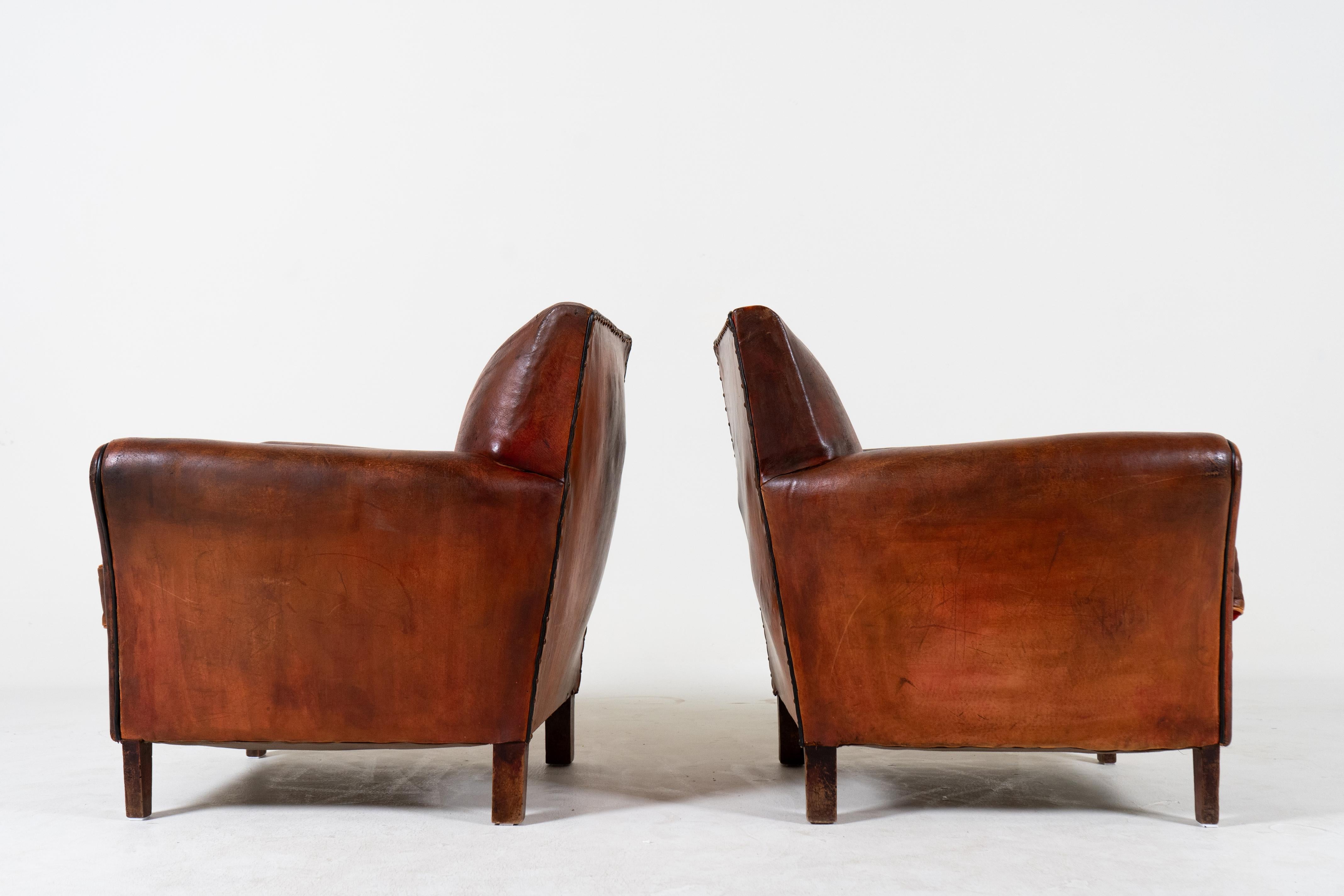 French A Vintage Pair of Leather Club Chairs, France 1940 For Sale