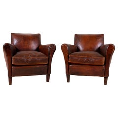 A Vintage Pair of Leather Club Chairs, France 1940