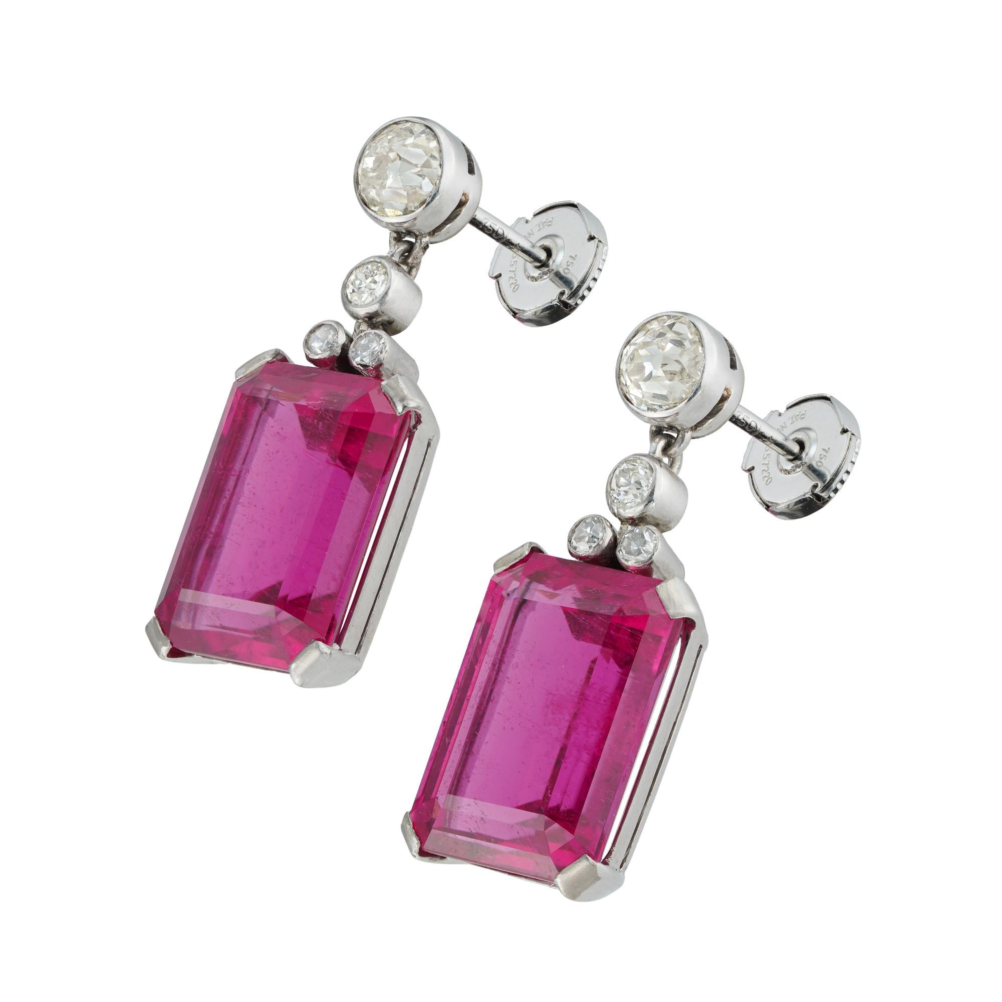 Modern A vintage pair of rubellite and diamond drop earrings For Sale