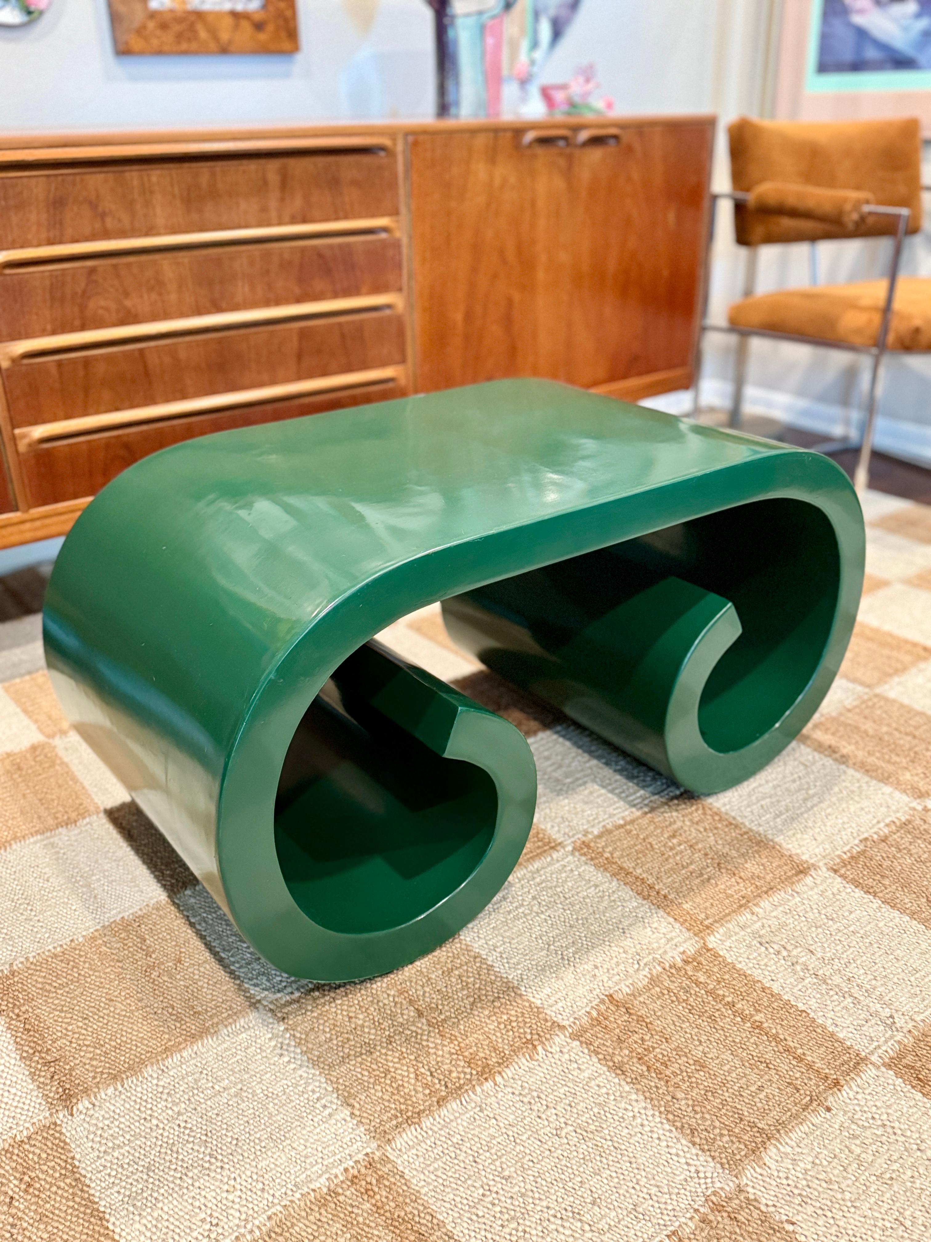 A vintage petite post modern scroll coffee table in the style of Karl Springer 3