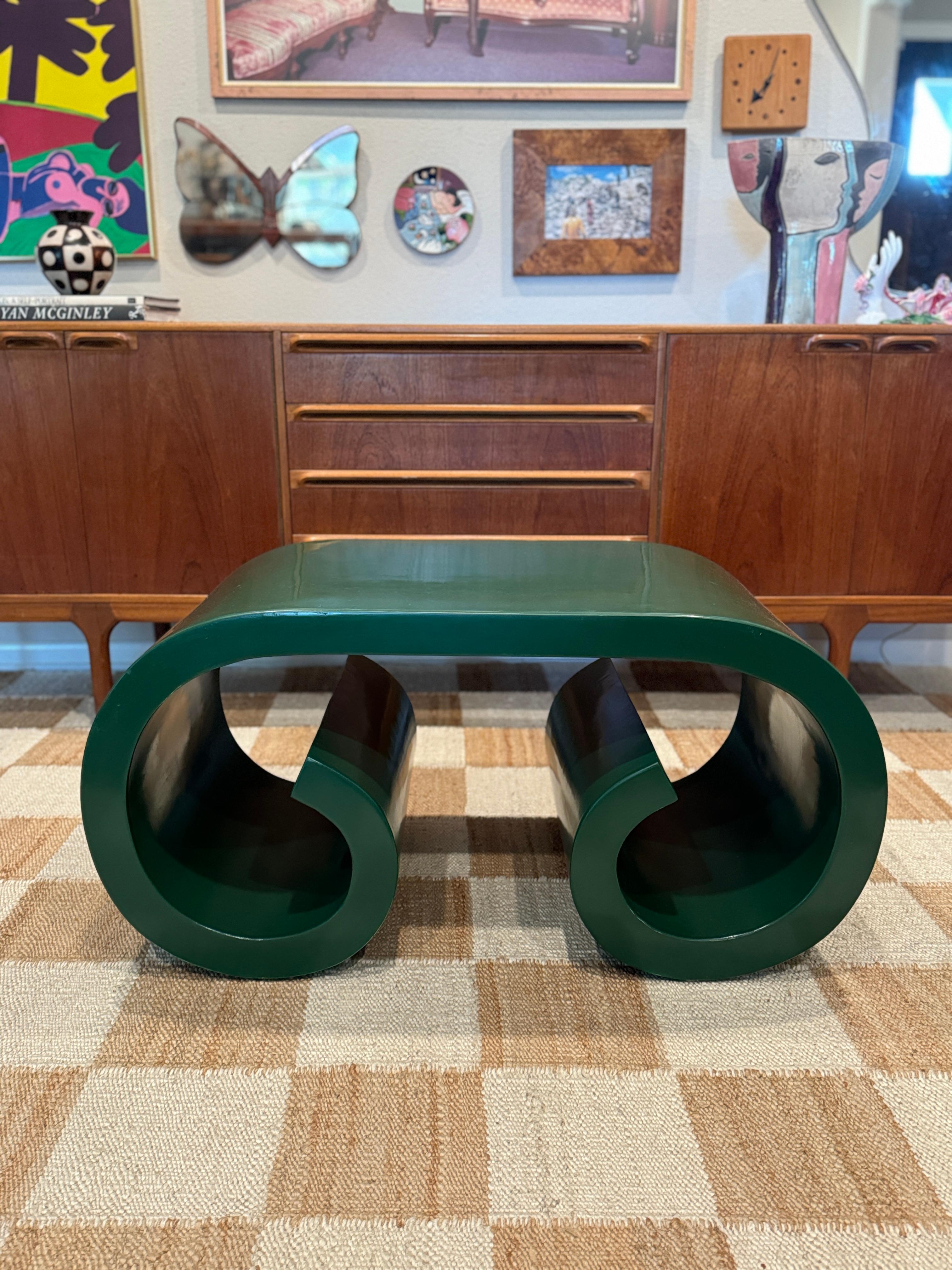 A vintage petite post modern scroll coffee table in the style of Karl Springer 4