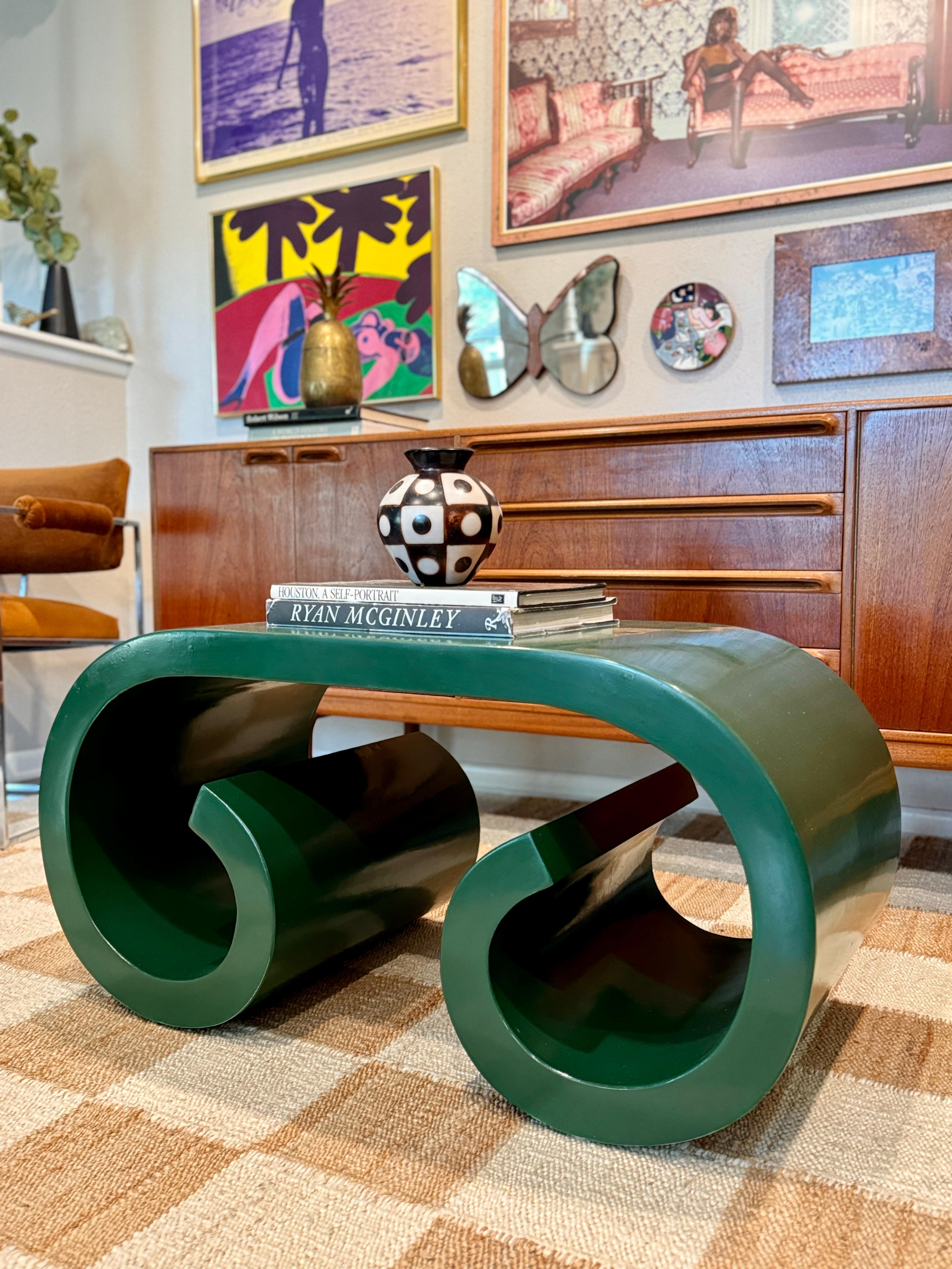 Post-Modern A vintage petite post modern scroll coffee table in the style of Karl Springer