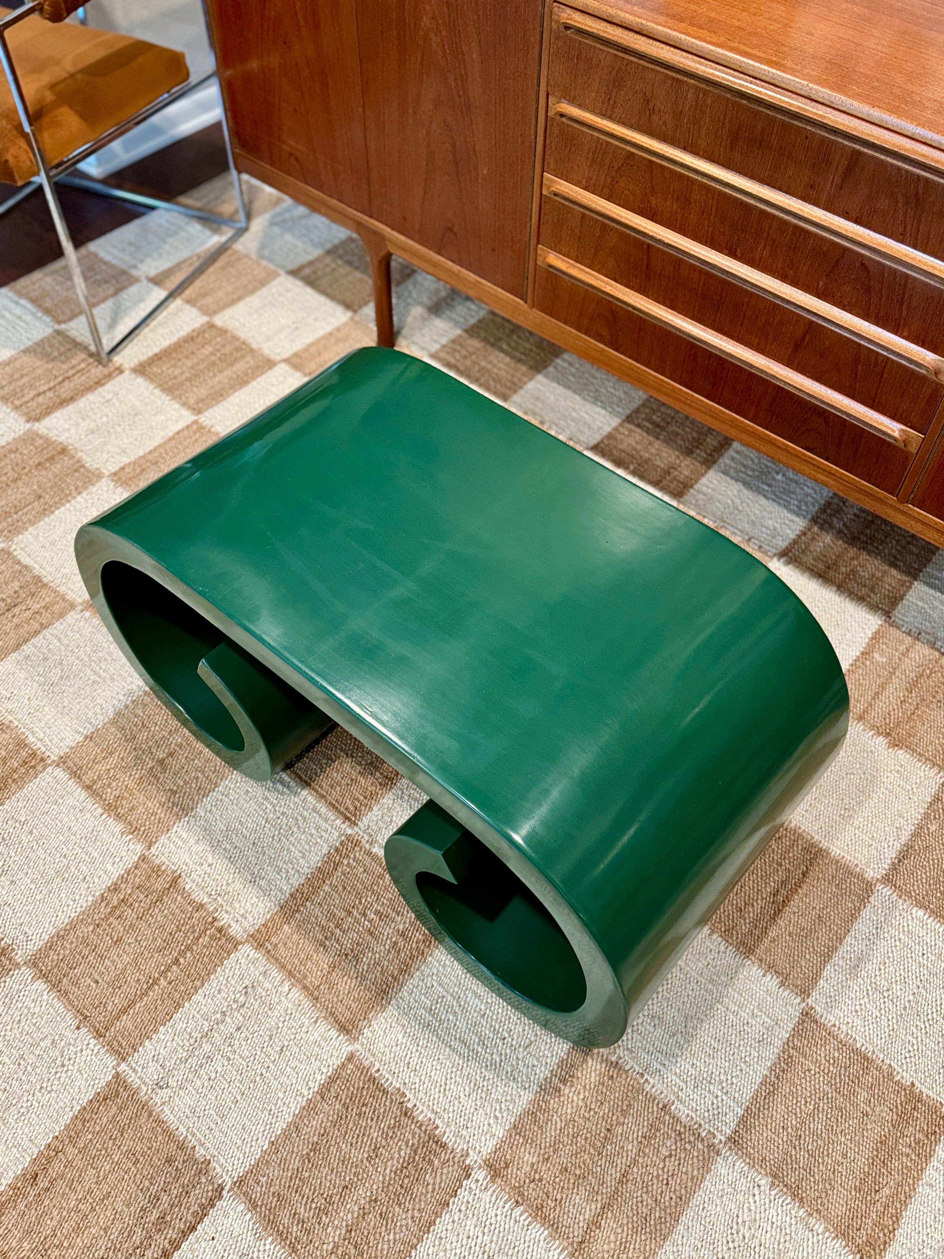 A vintage petite post modern scroll coffee table in the style of Karl Springer In Good Condition In Houston, TX