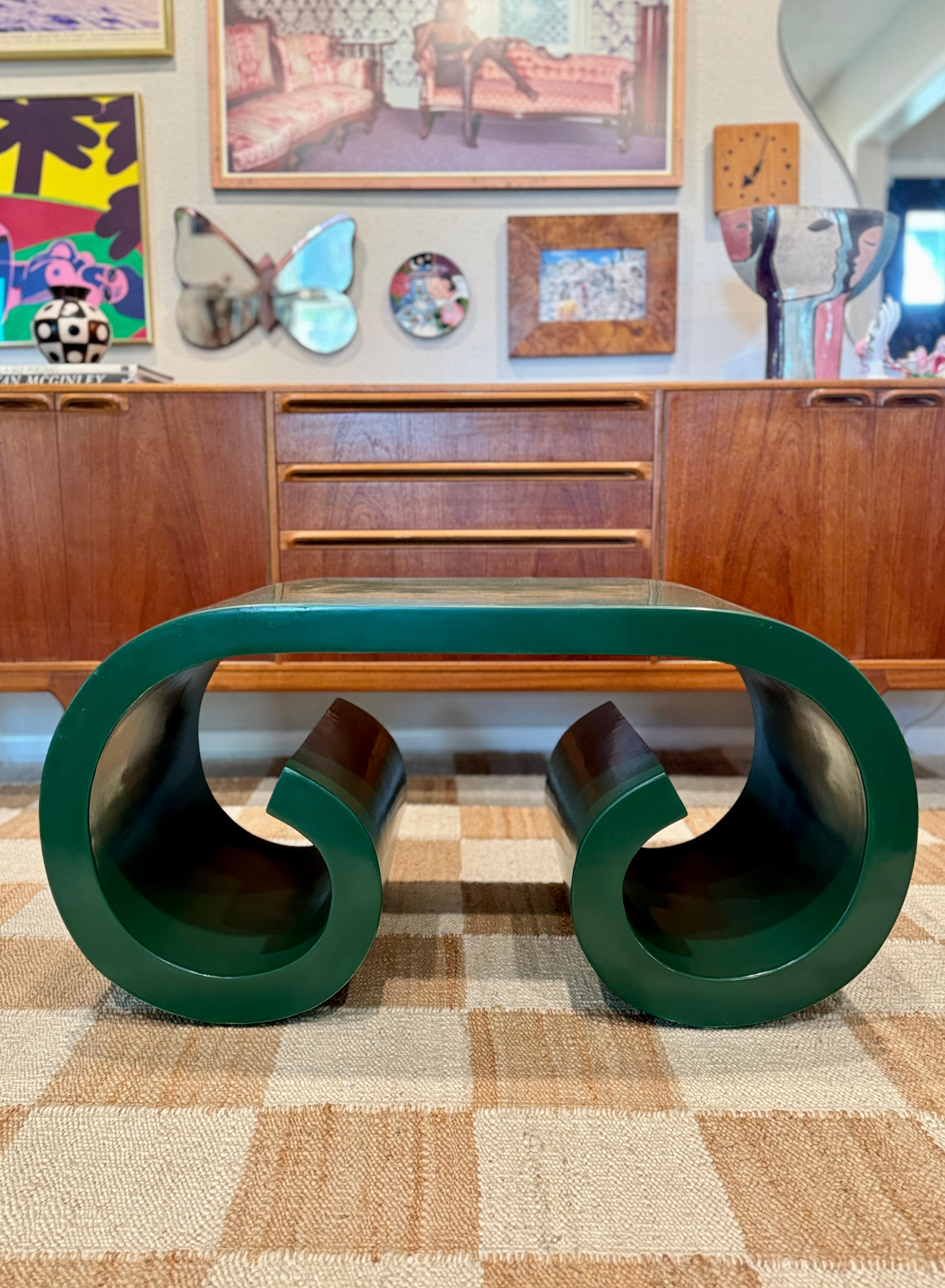 Late 20th Century A vintage petite post modern scroll coffee table in the style of Karl Springer