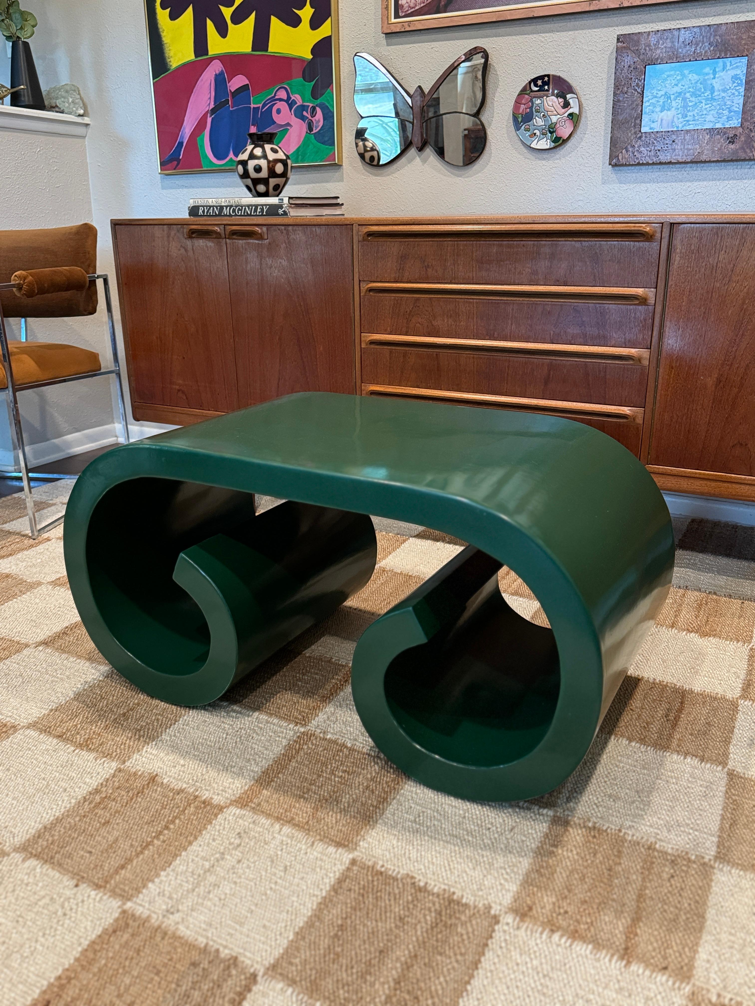 A vintage petite post modern scroll coffee table in the style of Karl Springer 2