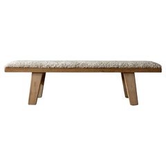 A Vintage Pinewood Bench in Sheepskin by Krogenæs, Norway 1960s