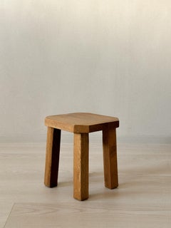 A vintage Petit Brutalist Stool, Solid Oak, France, c. 1960s