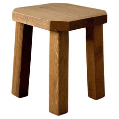 A vintage Petit Brutalist Stool, Solid Oak, France, c. 1960s
