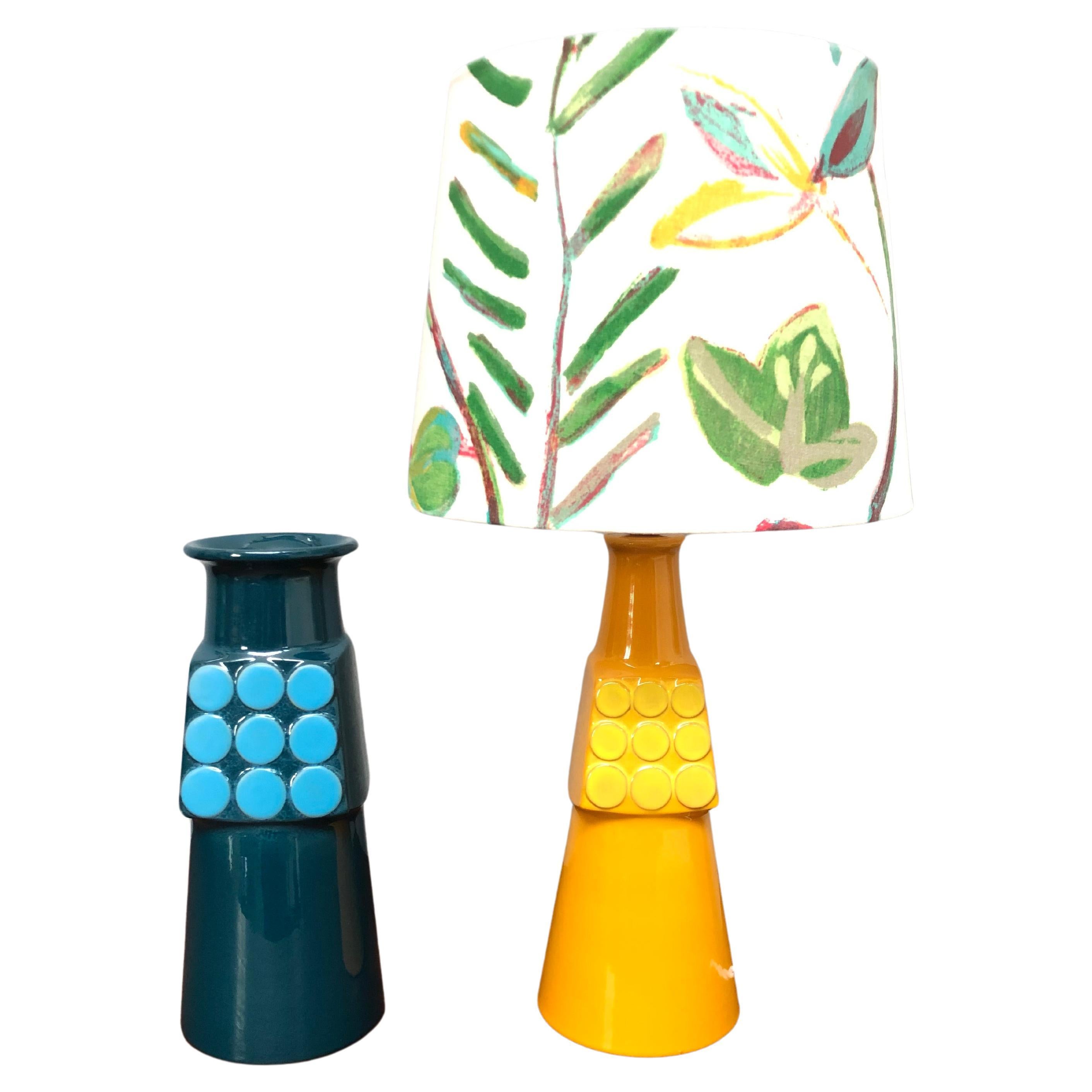 A Vintage Pottery Table Lamp From Knabstrup Of Denmark With Matching Vase For Sale