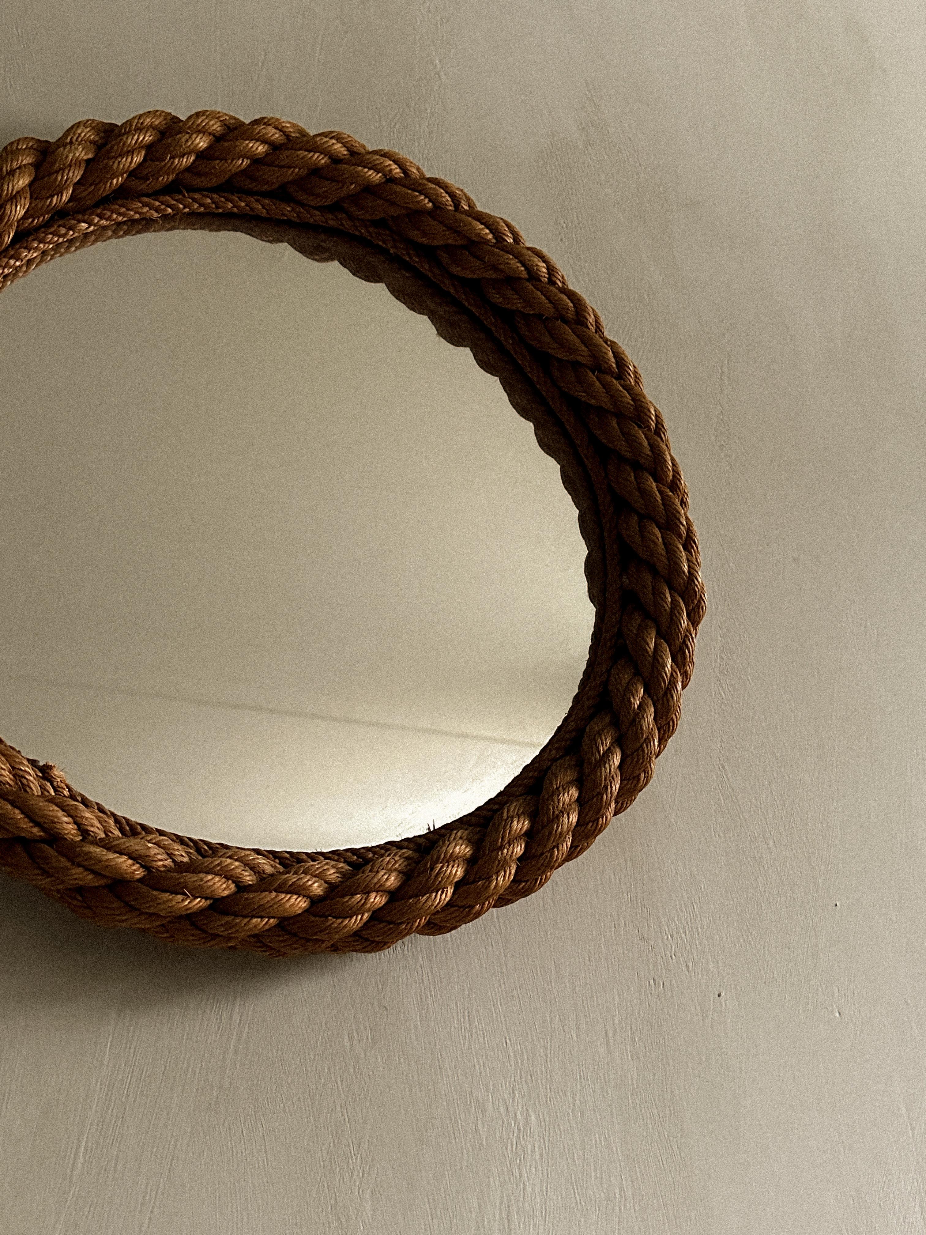 French A Vintage Round Rope Mirror by Adrien Audoux and Frida Minet, France, c. 1960s