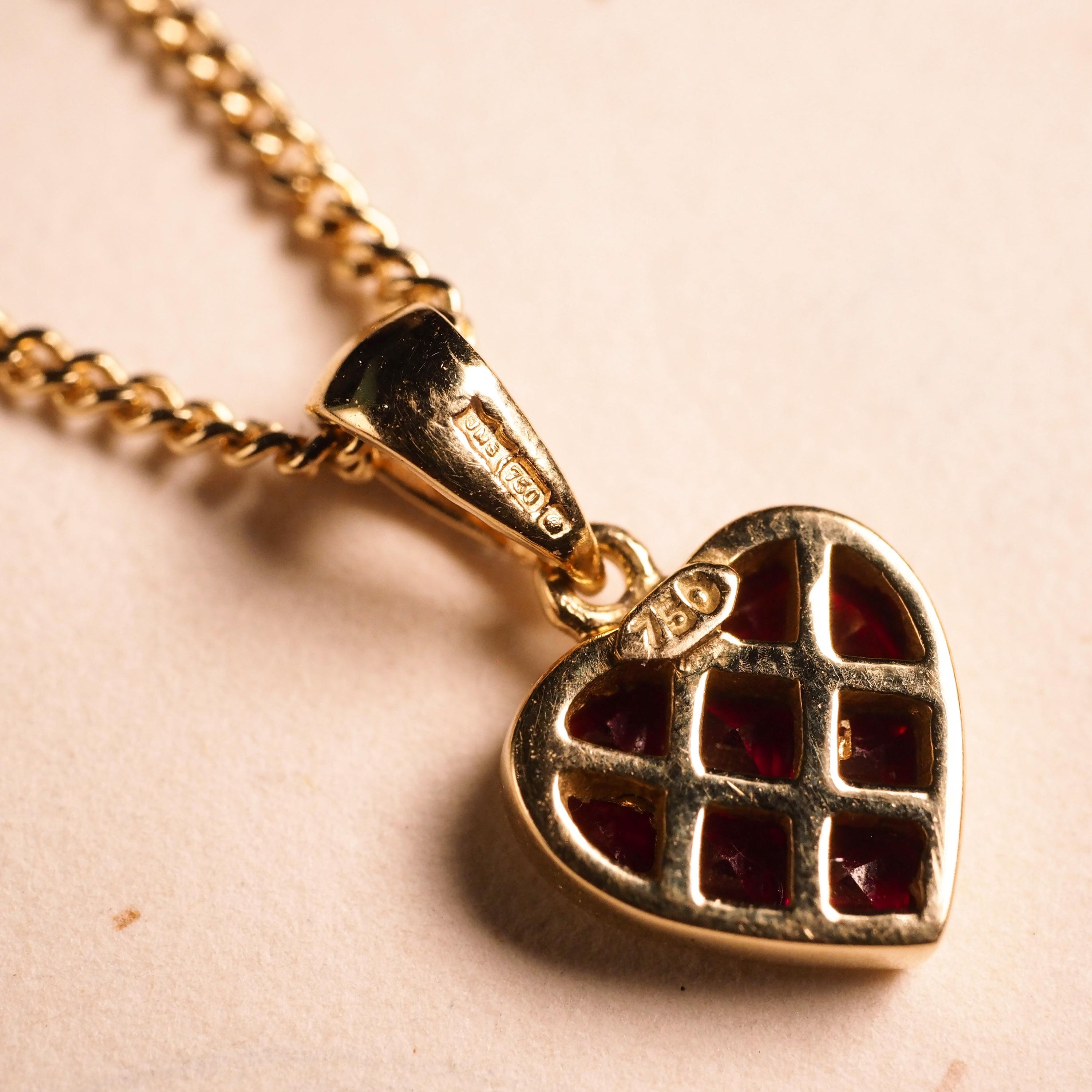 Vintage Ruby & Diamond 18K Gold Heart Shaped Necklace 4