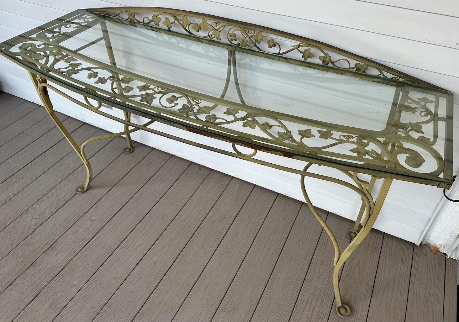 Hollywood Regency A Vintage Salterini Style Wrought Iron Console Table For Sale