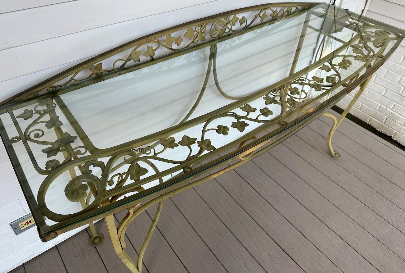 A Vintage Salterini Style Wrought Iron Console Table In Good Condition For Sale In Nashua, NH