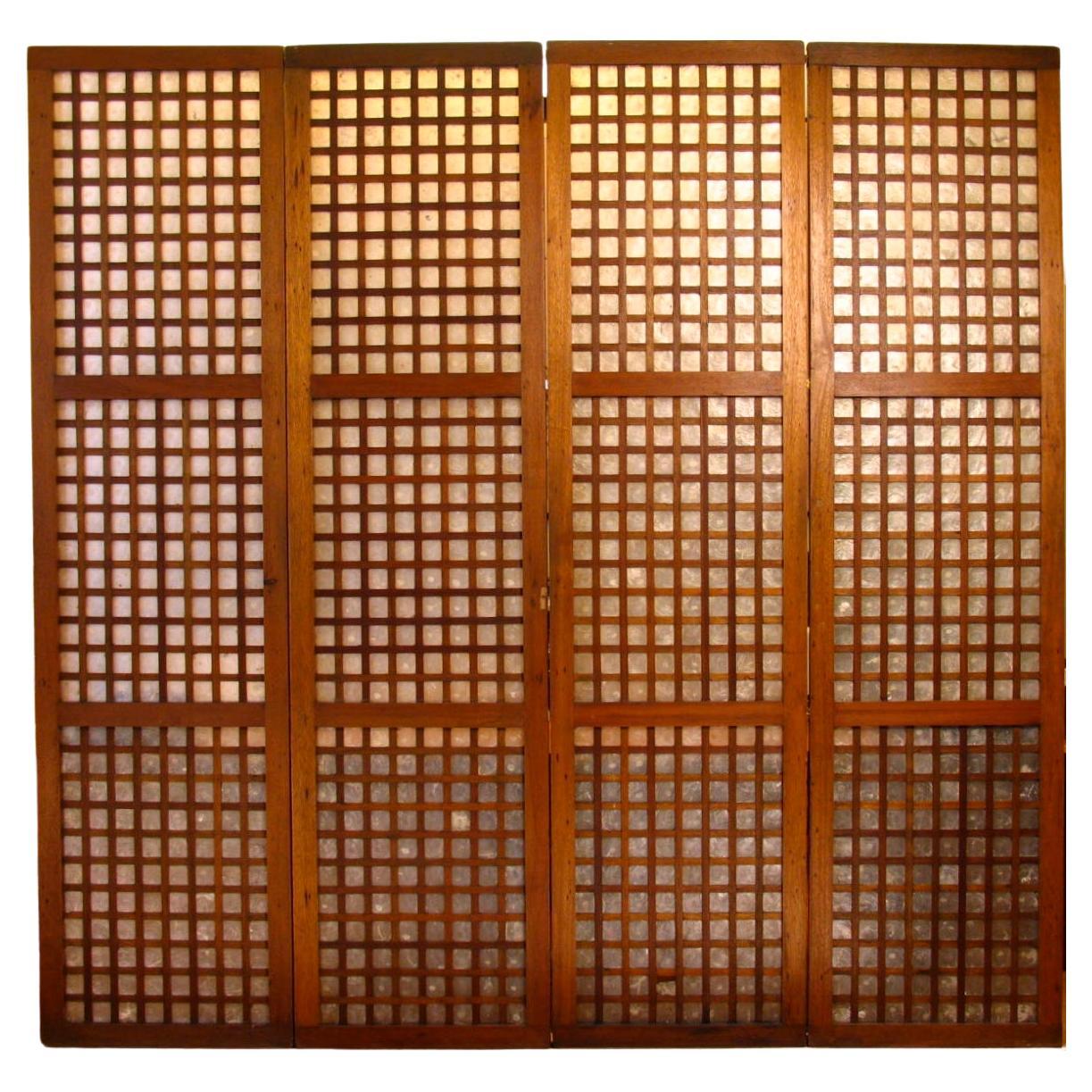 A Vintage Set of 4 Tall Filipino Capiz Window/Door Panels