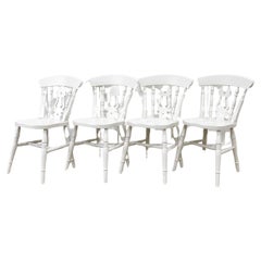 A Retro Set of 4 White Fiddleback Back Chairs