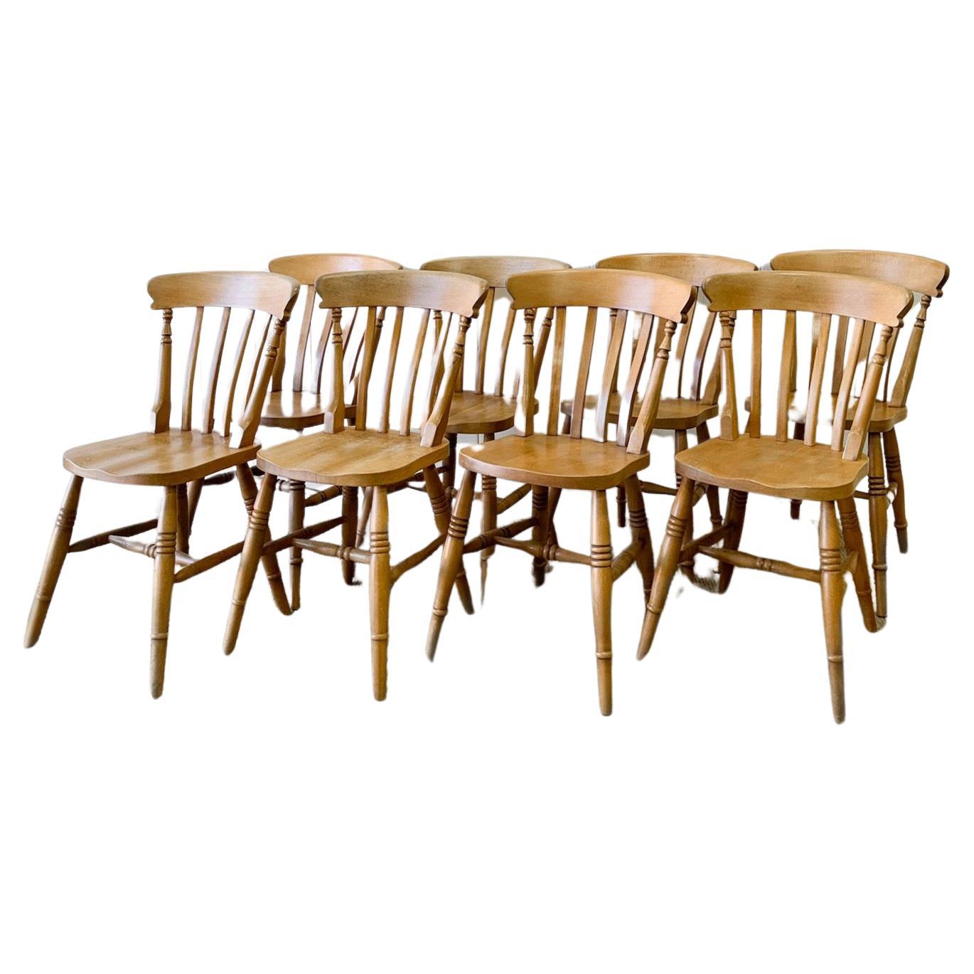 A Vintage Set of 8 Slat Back Ash Chairs For Sale