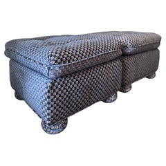 A vintage set of blue checker pattern ottomans, circa 1980s