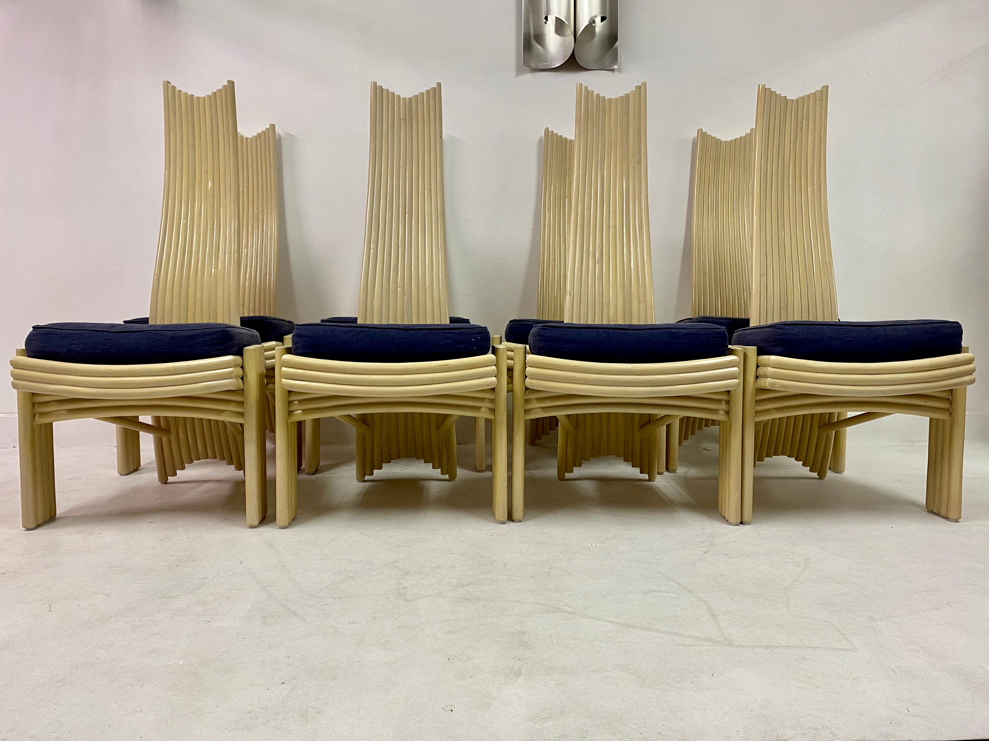 Hollywood Regency Vintage Set of Eight 1980s Bamboo Dining Chairs