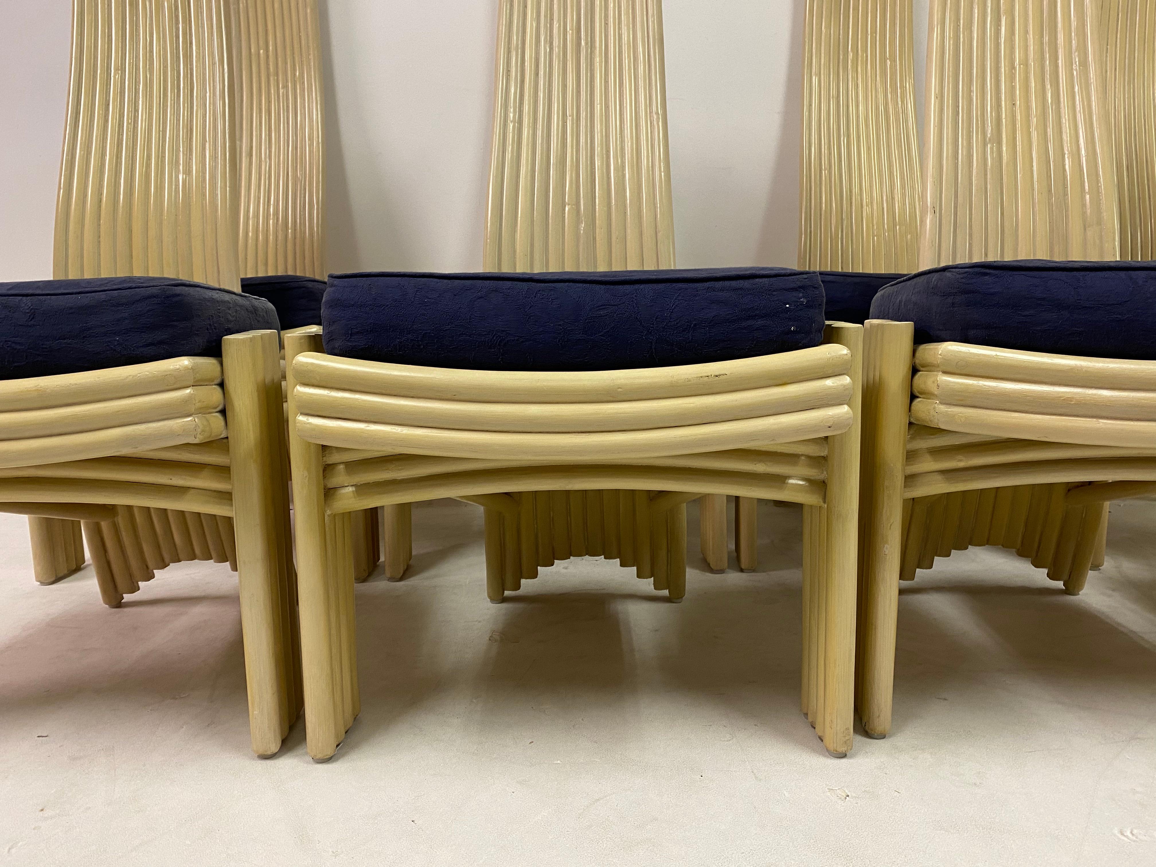 Vintage Set of Eight 1980s Bamboo Dining Chairs In Good Condition In London, London