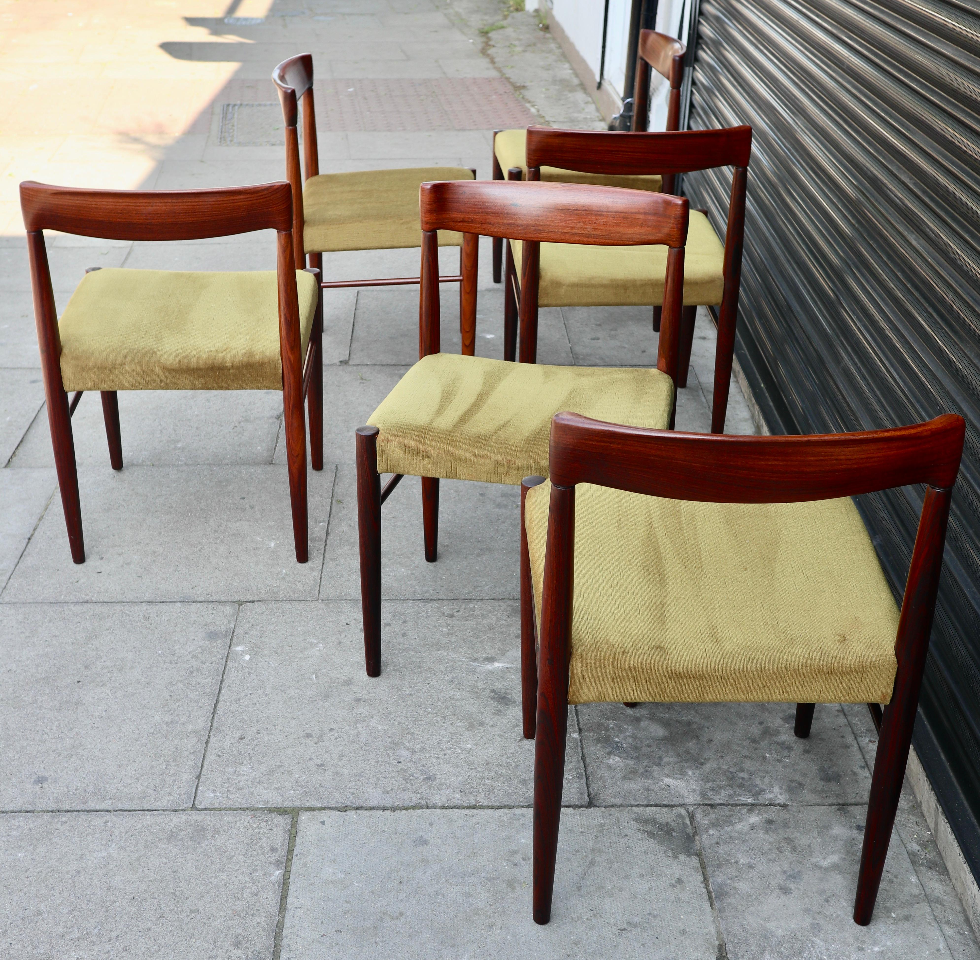 20th Century A vintage set of six Danish 1960s Rosewood dining chairs by H W Klein for Bramin For Sale