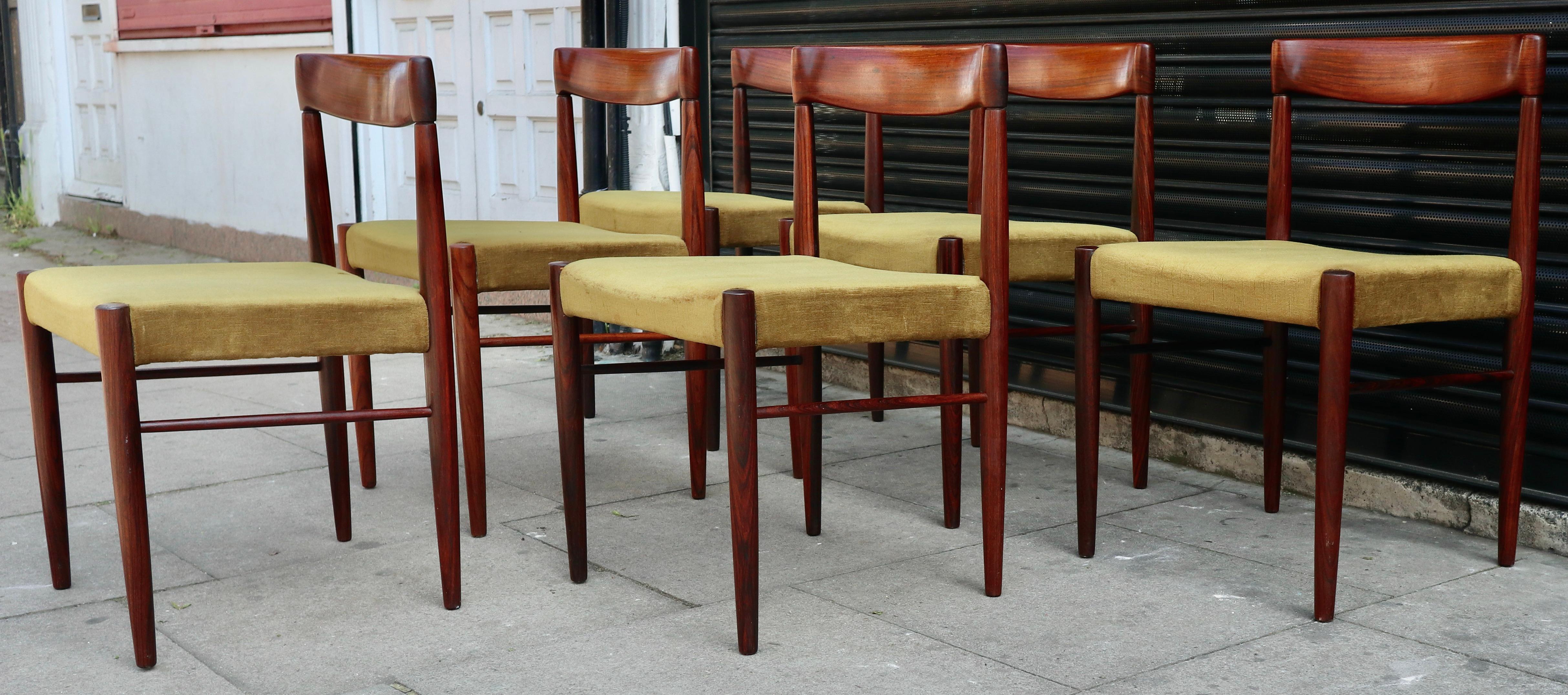 Un ensemble vintage de six chaises de salle à manger danoises en bois de rose des années 1960 par H W Klein pour Bramin en vente 1