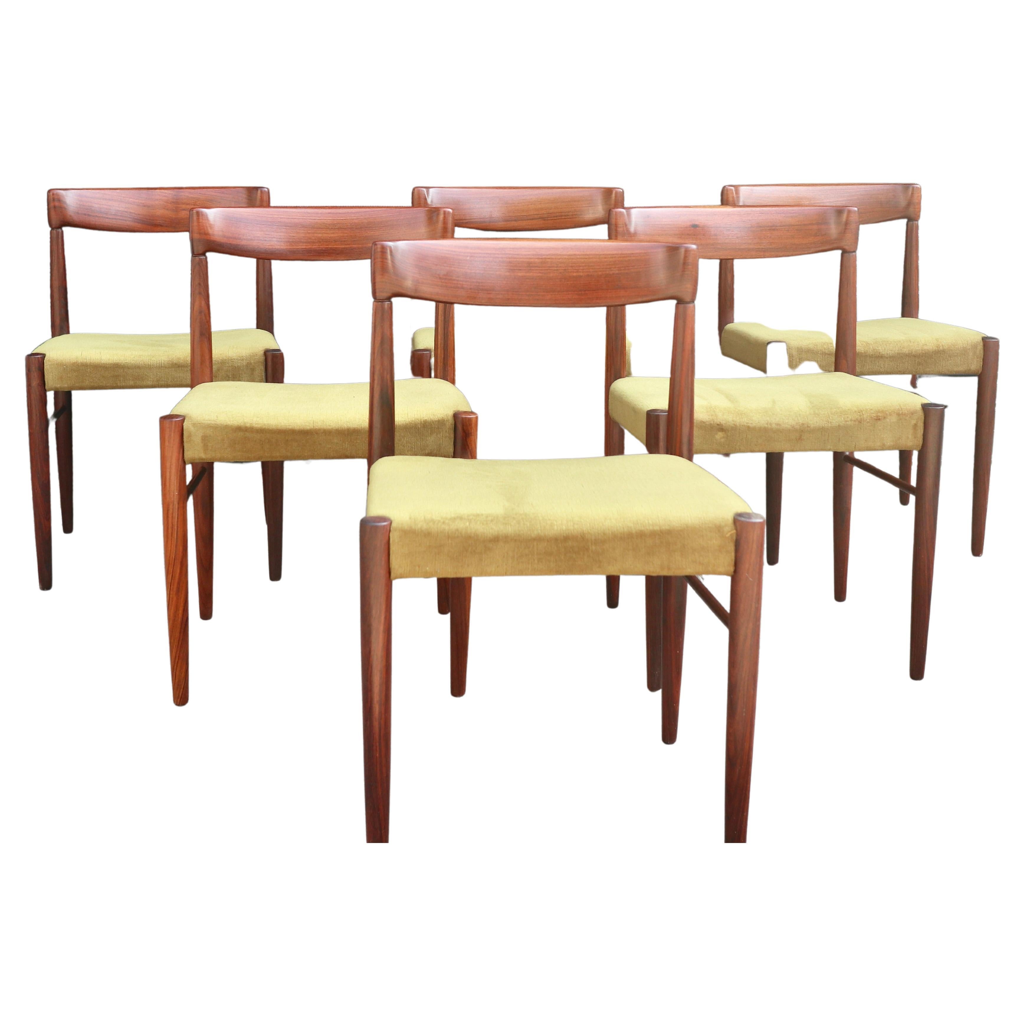 A vintage set of six Danish 1960s Rosewood dining chairs by H W Klein for Bramin