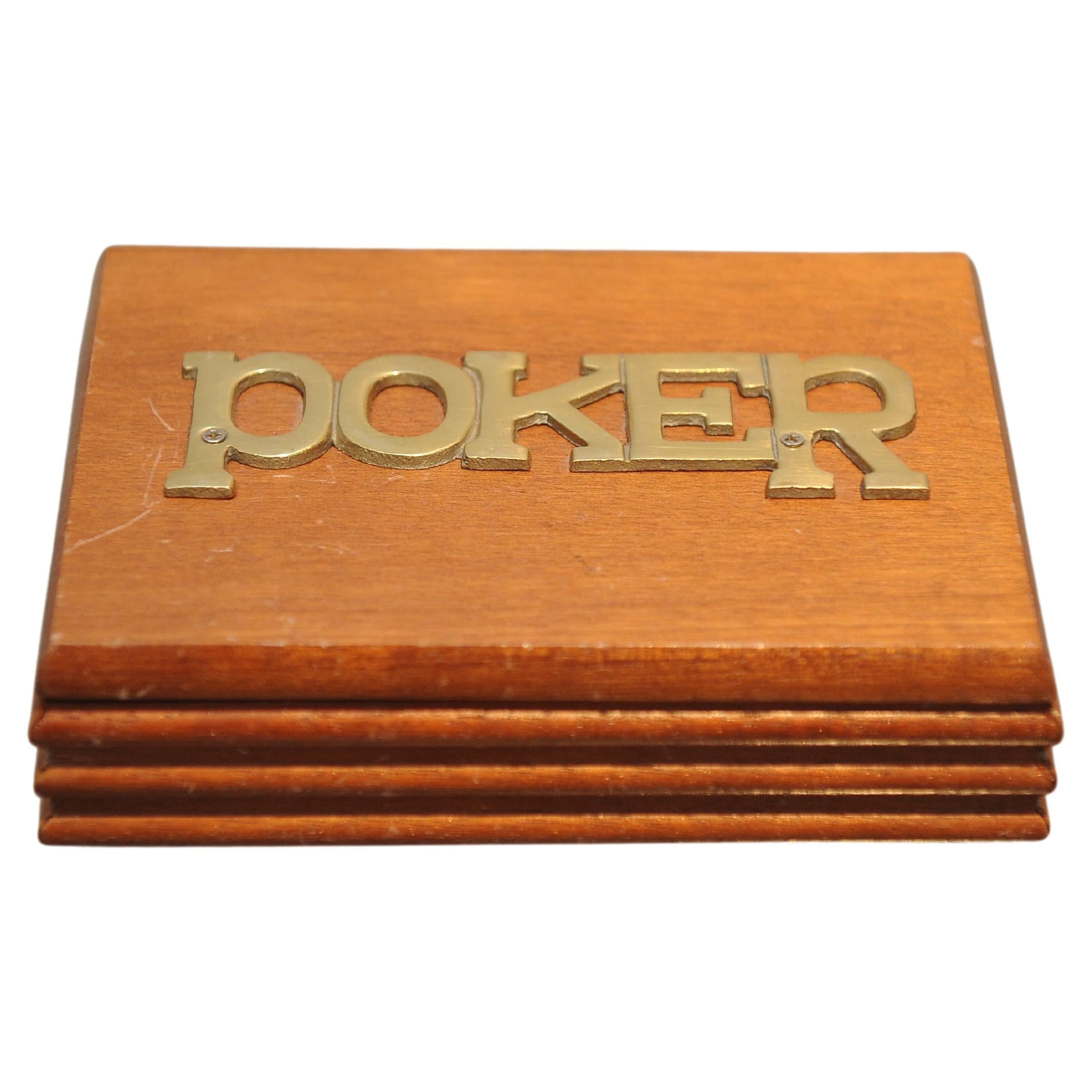 Mid-Century Modern A Vintage Set of Teak Boxed Playing Cards with Poker Written On The Lid in Brass