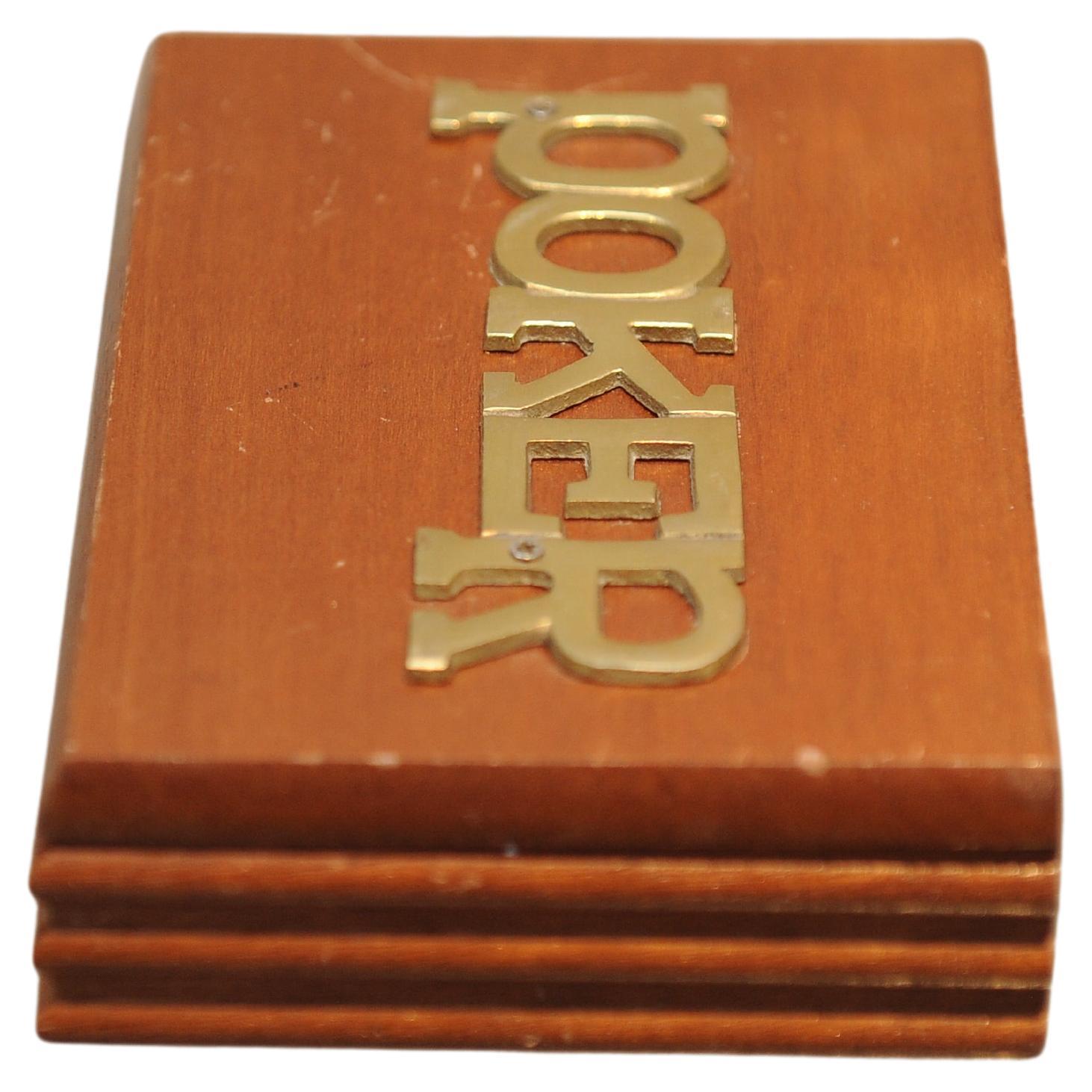 British A Vintage Set of Teak Boxed Playing Cards with Poker Written On The Lid in Brass