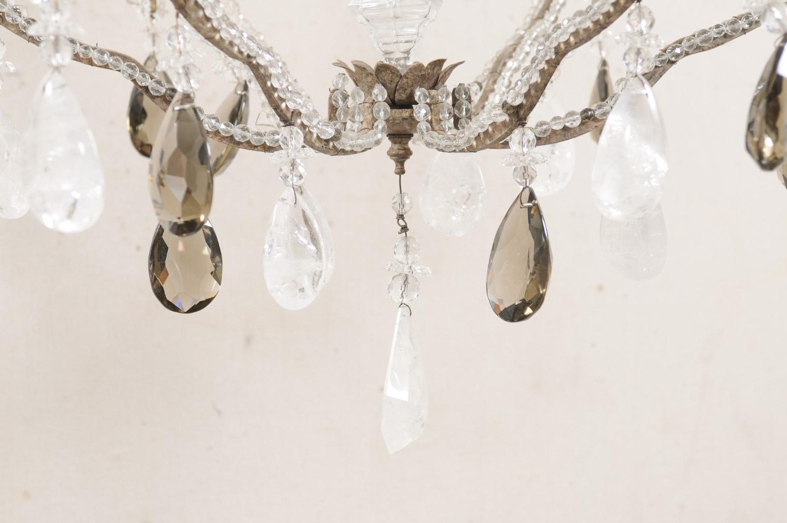 Vintage Six-Light Chandelier W/Waterfall Top, Adorn in Smoky & Rock Crystals For Sale 5