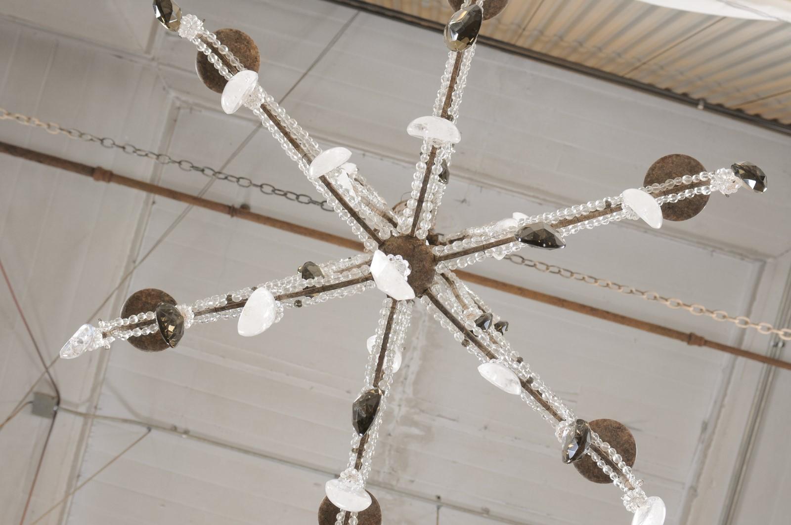 Vintage Six-Light Chandelier W/Waterfall Top, Adorn in Smoky & Rock Crystals For Sale 6