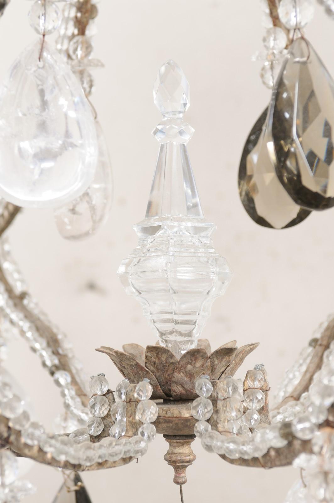 Vintage Six-Light Chandelier W/Waterfall Top, Adorn in Smoky & Rock Crystals For Sale 2