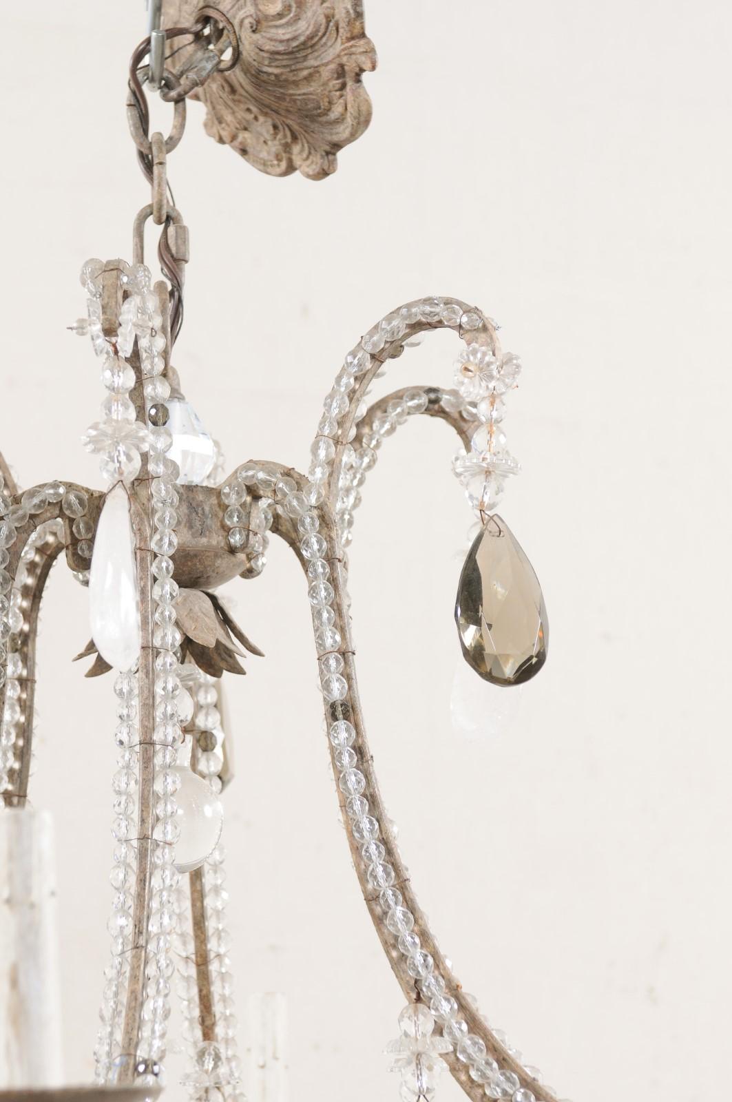 Vintage Six-Light Chandelier W/Waterfall Top, Adorn in Smoky & Rock Crystals For Sale 3