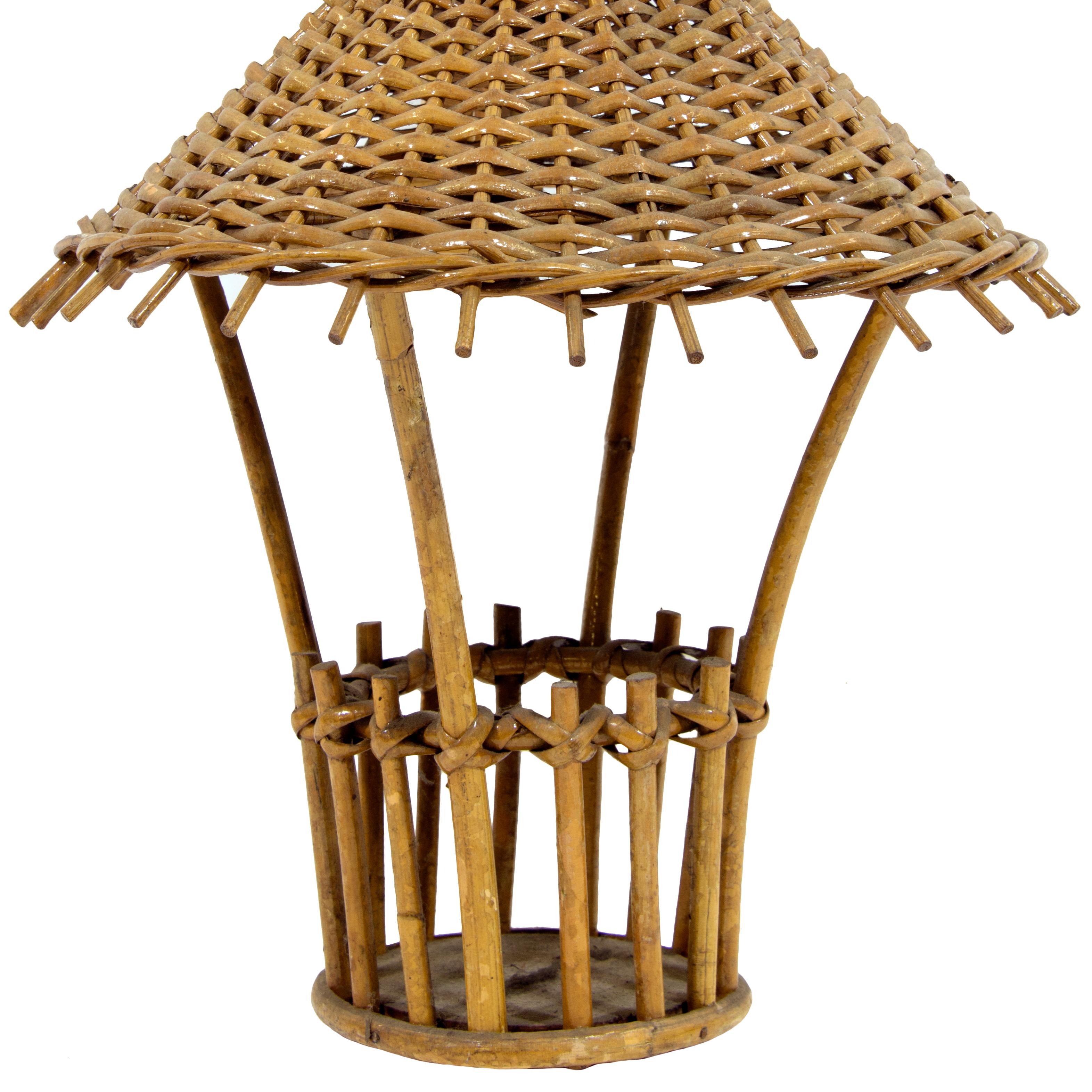 Late 20th Century Vintage Small Rattan Sconce in a Shape of a Lantern