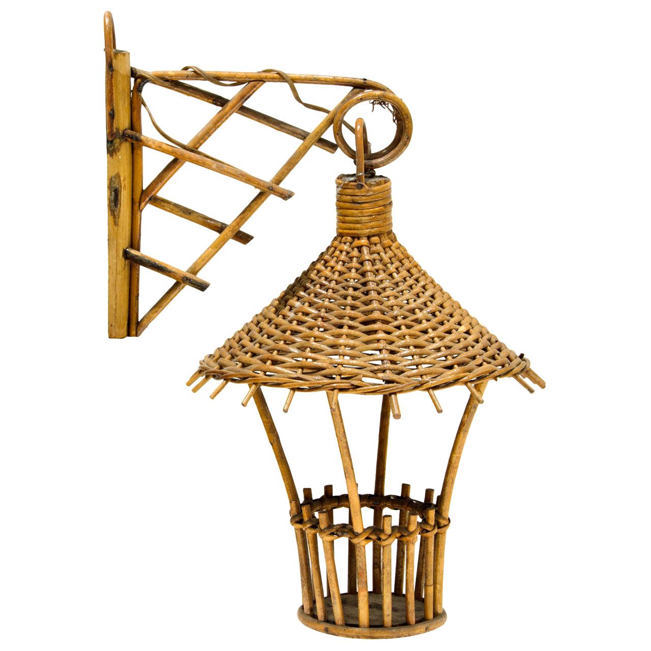 Vintage Small Rattan Sconce in a Shape of a Lantern