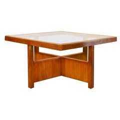 A Vintage Square Modernist Architectural Pencil Reed Glass Top Coffee Table