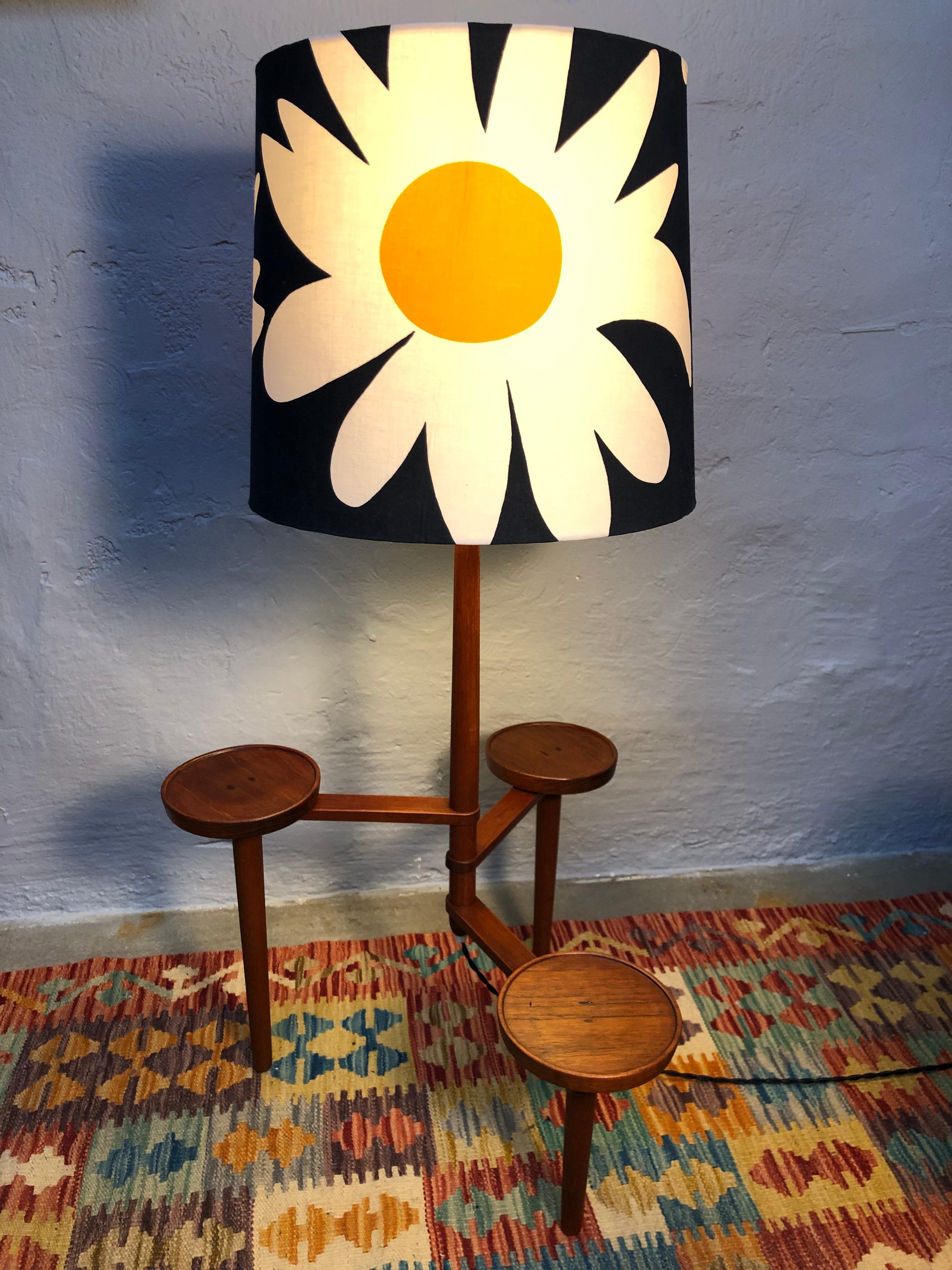 Vintage Teak Floor Lamp with Maija Isola Lamp Shade For Sale 5