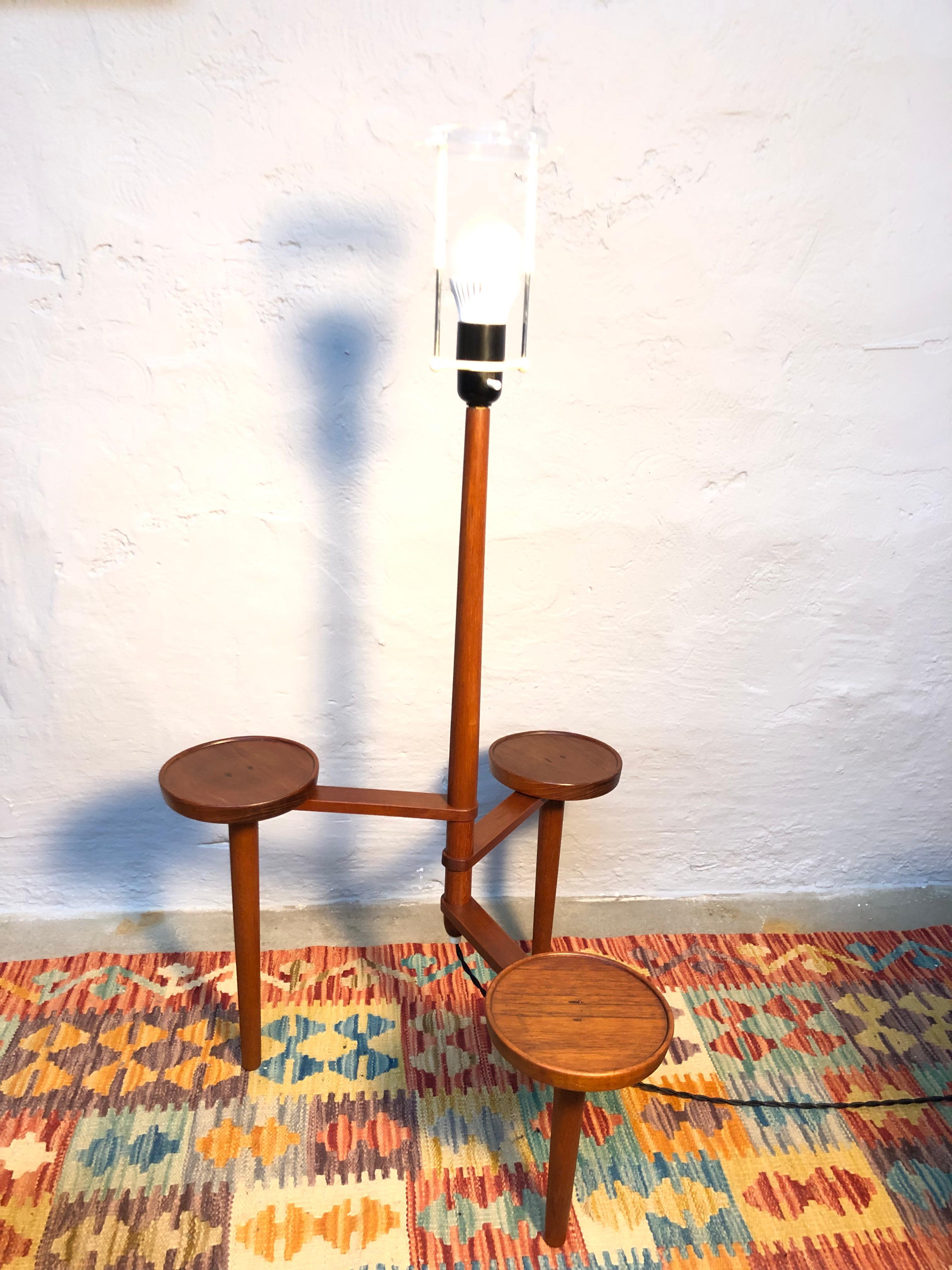 Hand-Crafted Vintage Teak Floor Lamp with Maija Isola Lamp Shade For Sale