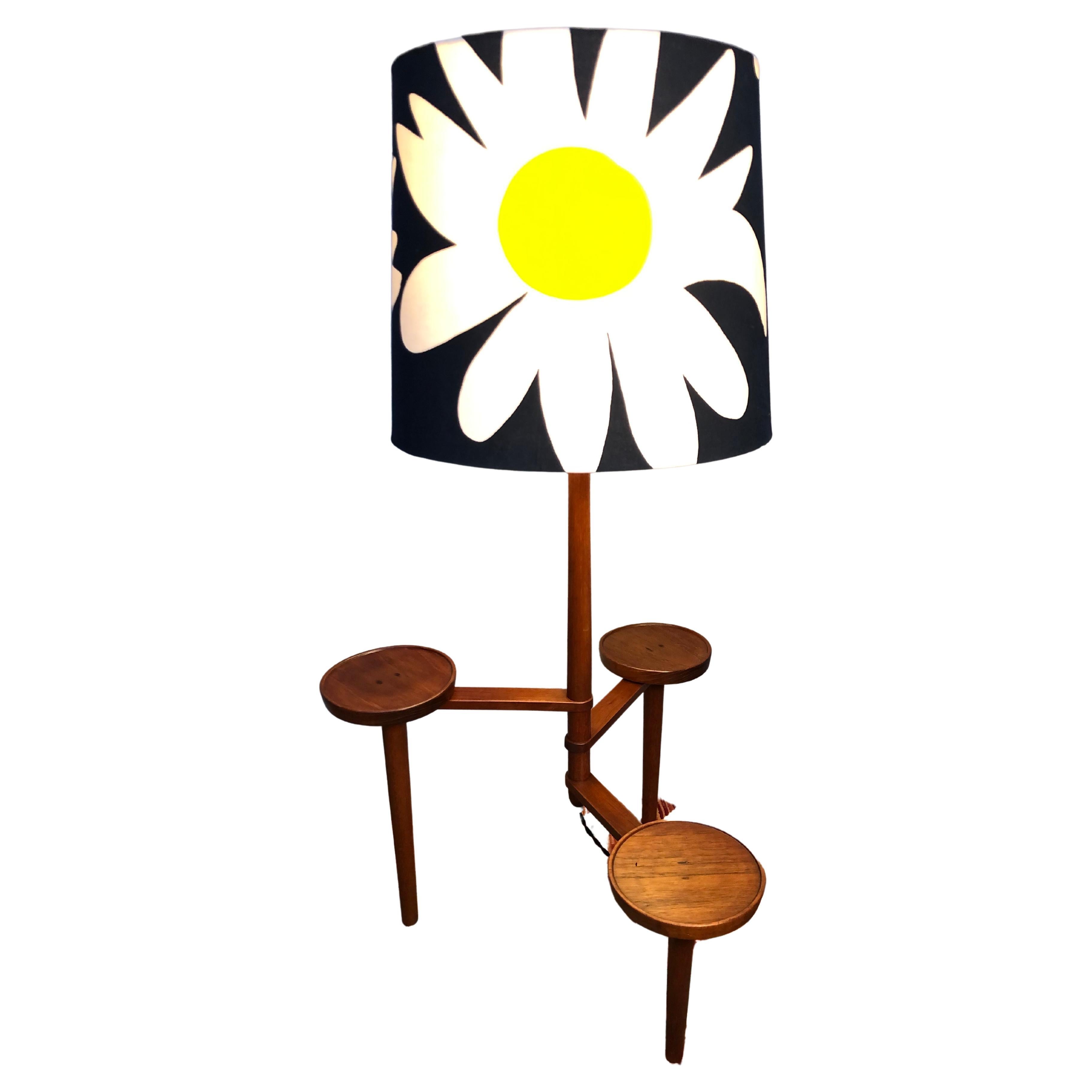 Vintage Teak Floor Lamp with Maija Isola Lamp Shade For Sale