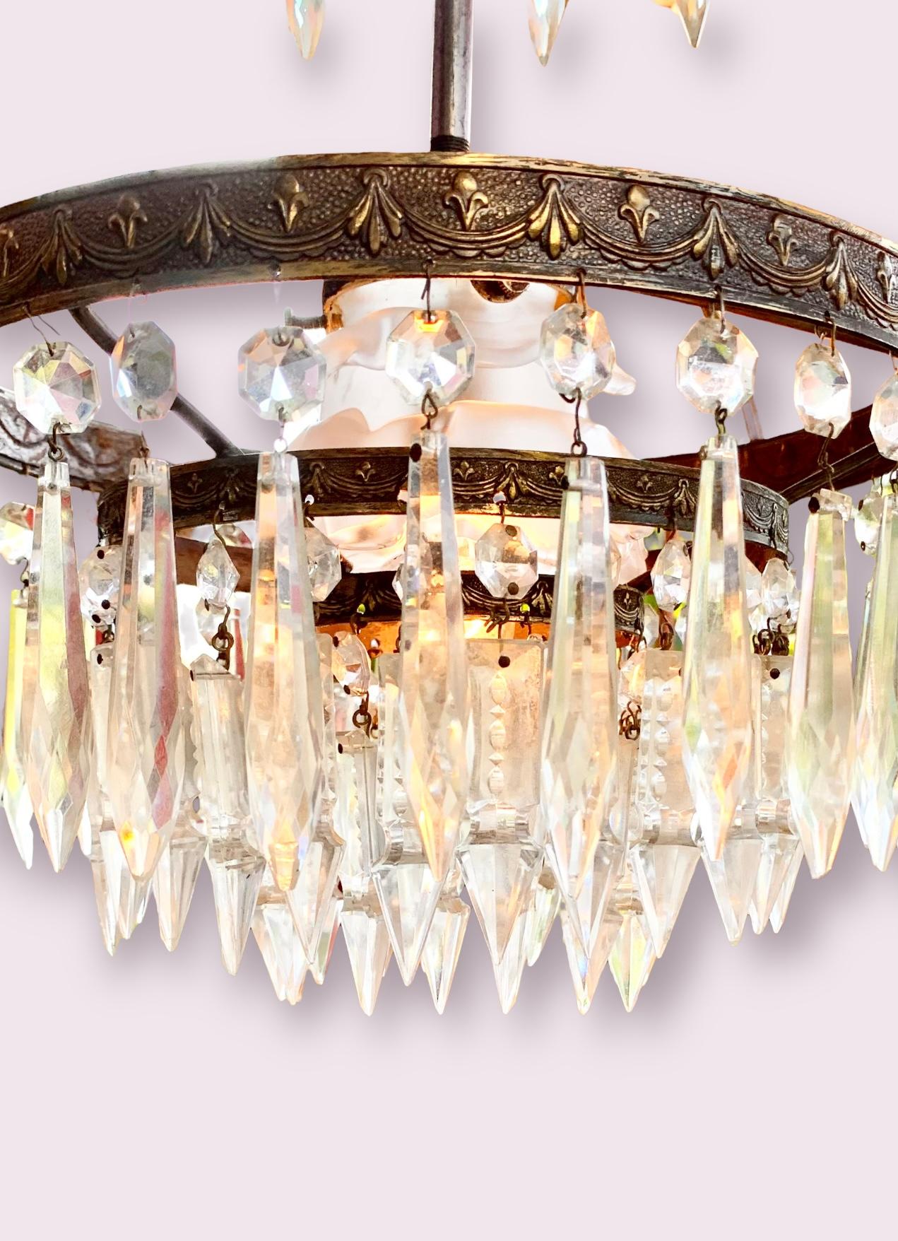 Vintage Tiered Crystal & Brass Chandelier 4