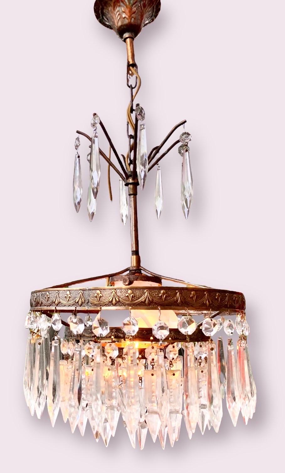 American Vintage Tiered Crystal & Brass Chandelier